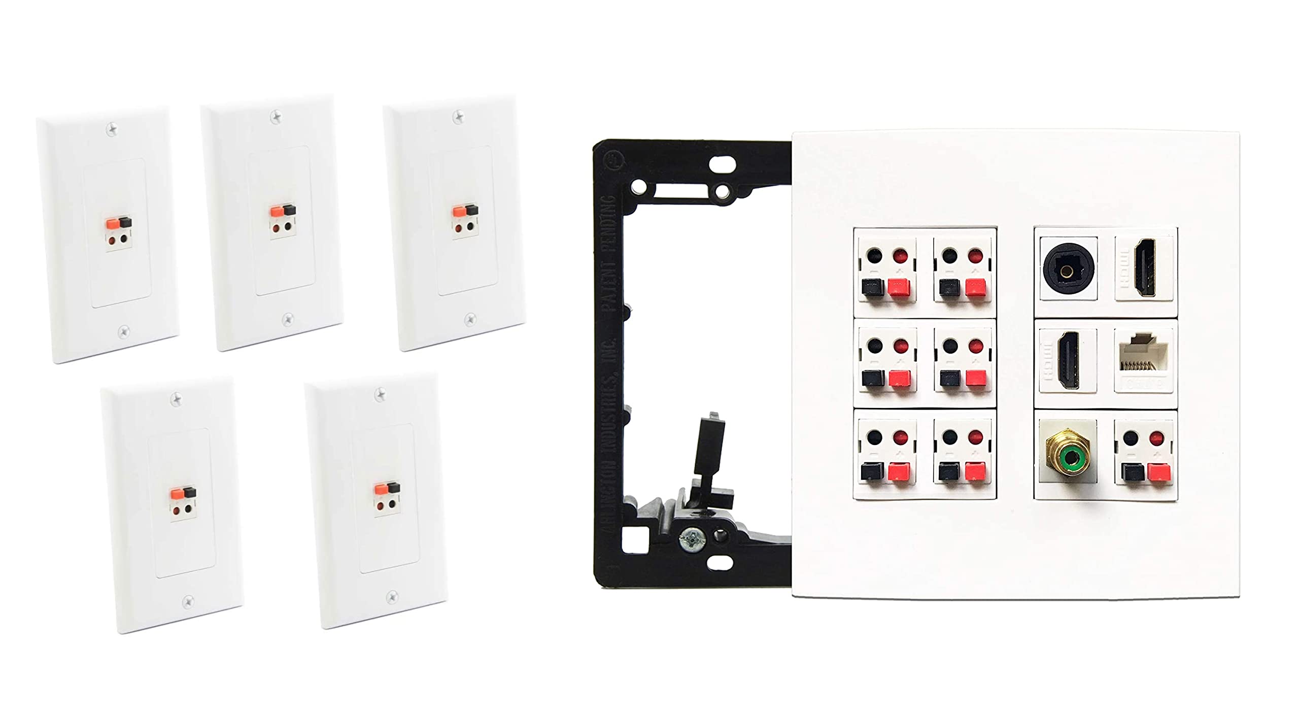 Premium DIYTech Speaker Wall Plate Bundle - 7 Speaker, 2 HDMI, 1 Toslink Fiber Optic Audio, 1 RCA Subwoofer, 1 Ethernet Cat6 RJ45 - Spring Loaded Wall Plates for Home Theater & Audio System Installation