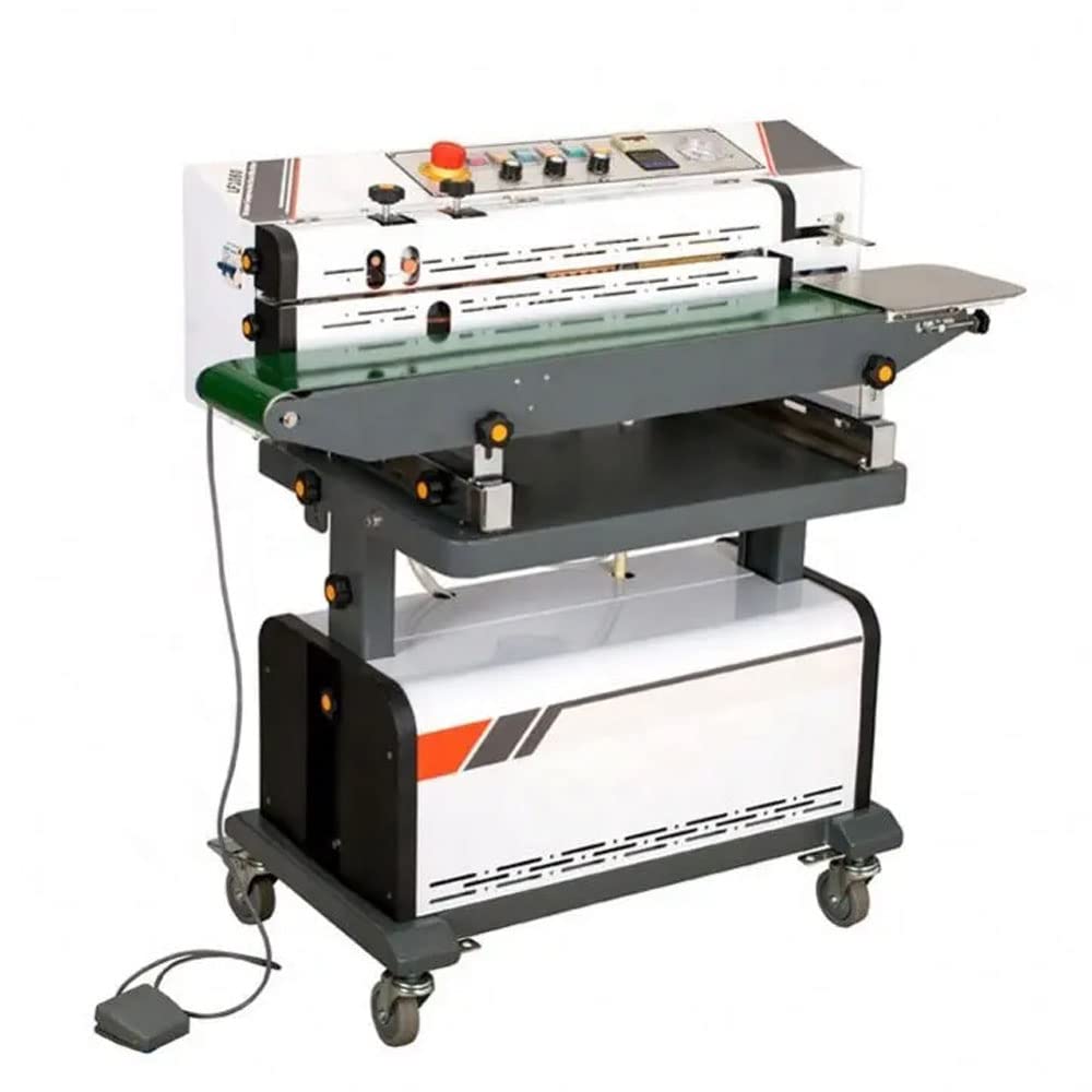 INTBUYING Continuous Vacuum Sealing Machine - Automatic Air Suction Band Sealer with Code Printer (LF1080, 110V) for Food Storage & Commercial Packaging