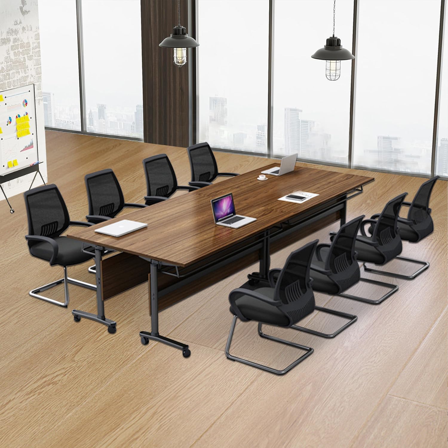 Foldable Conference Table with Wheels - 55.1x23.6x29.5in Mobile Flip Top Training Table for Office Meetings, Seminars & Classrooms - Modern Space-Saving Folding Desk for Conference Rooms & Home Offices