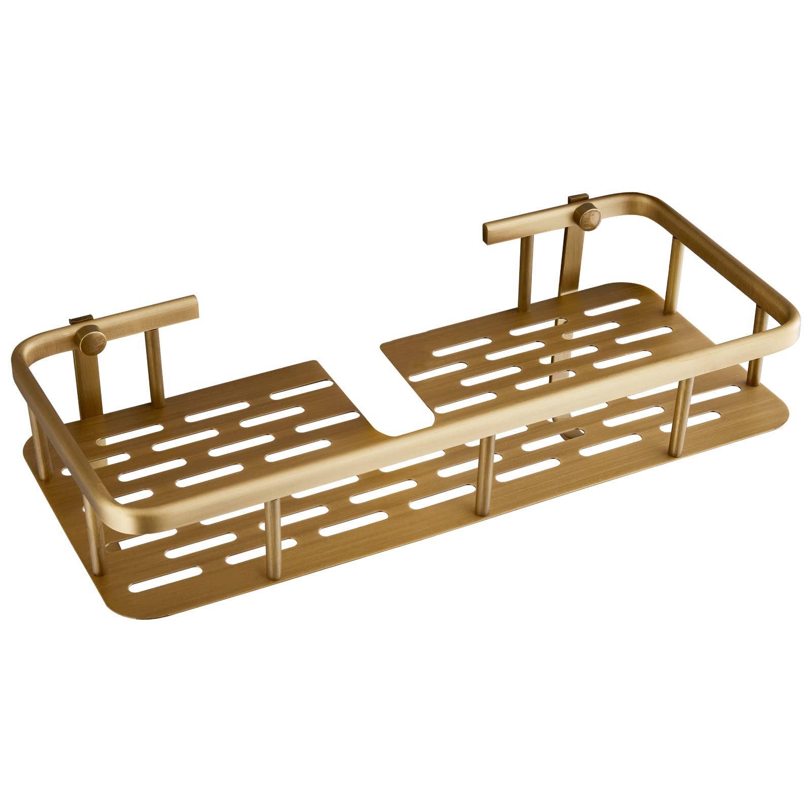 Gotonovo Solid Brass Wall Mount Shower Shelf - Single Layer Antique Brass Bathroom Storage Rack for Shampoo, Soap & Essentials - Perfect for Small Bathrooms & Showers