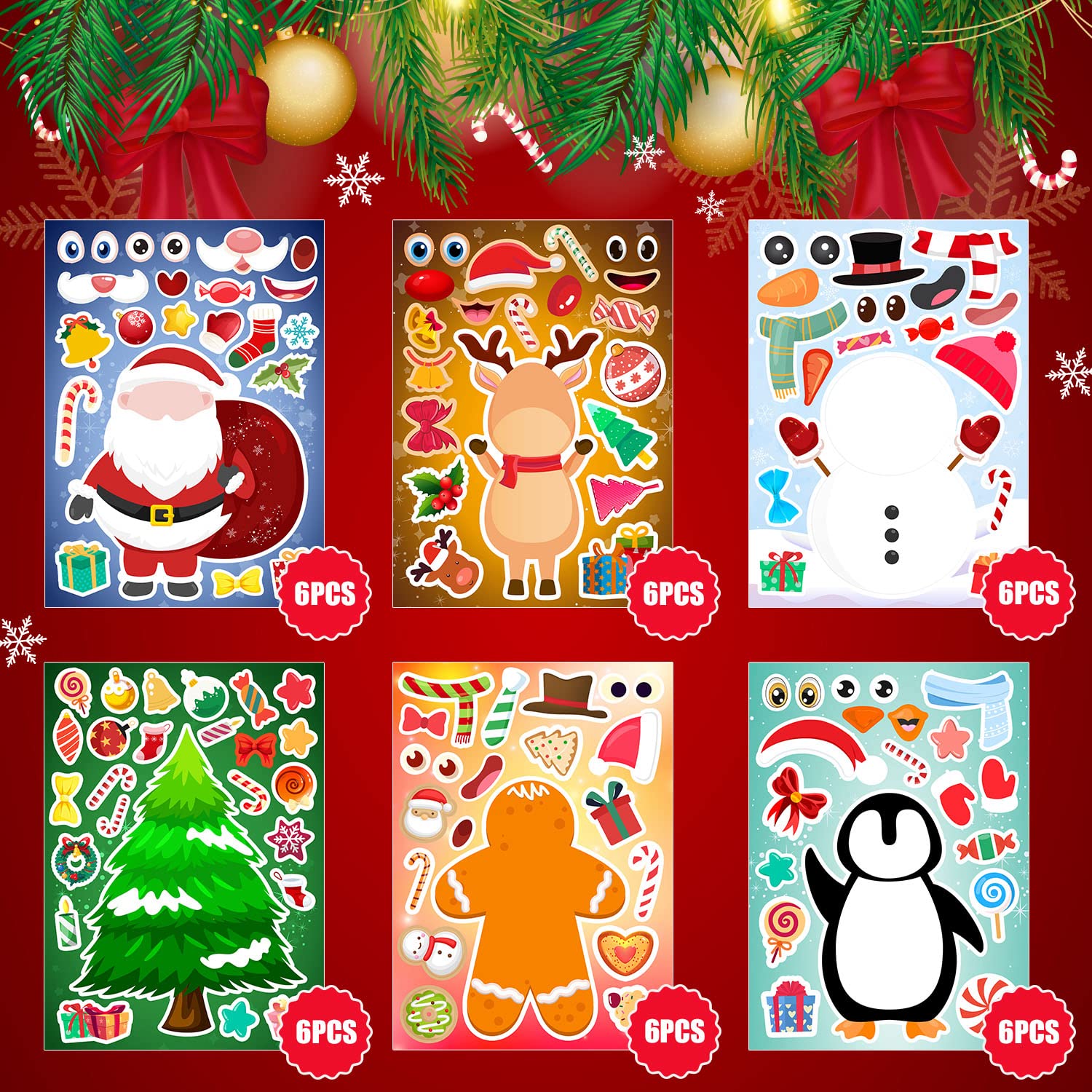 36 Sheets DIY Christmas Stickers for Kids - Holiday Craft Kit, Party Favors & Games - Perfect for Classroom Activities, Gift Wrapping & Holiday Decorations