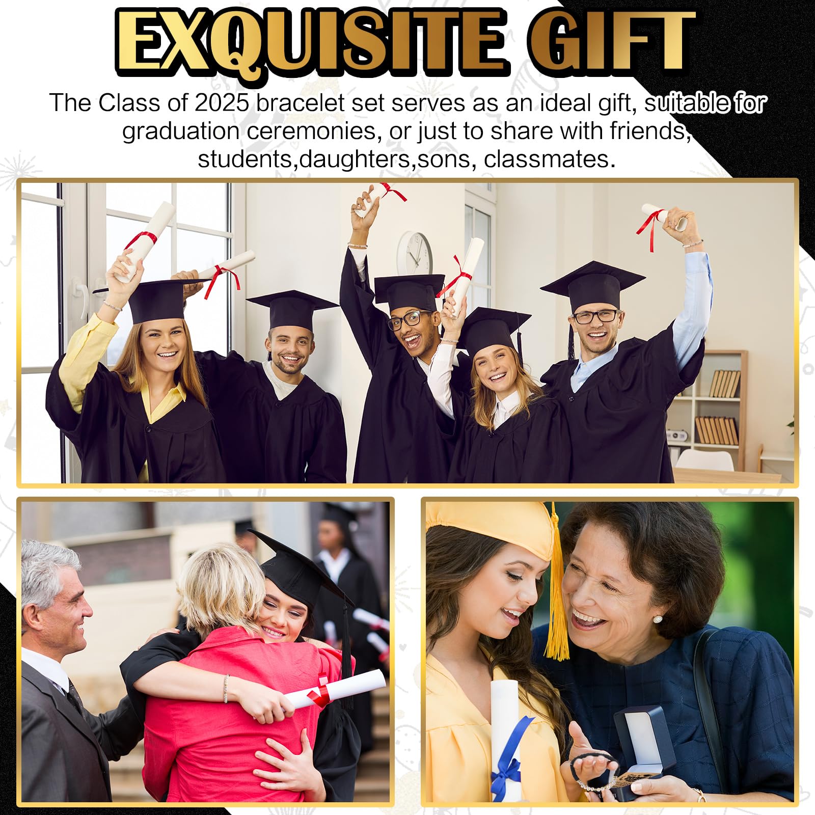 20 Pack Black Class of 2025 Graduation Bracelets - Bulk Prom Gifts for Seniors, College Graduation Party Favors, Senior Night Souvenirs with 20 Matching Congratulations Cards - Perfect for High School & College Graduation Celebrations