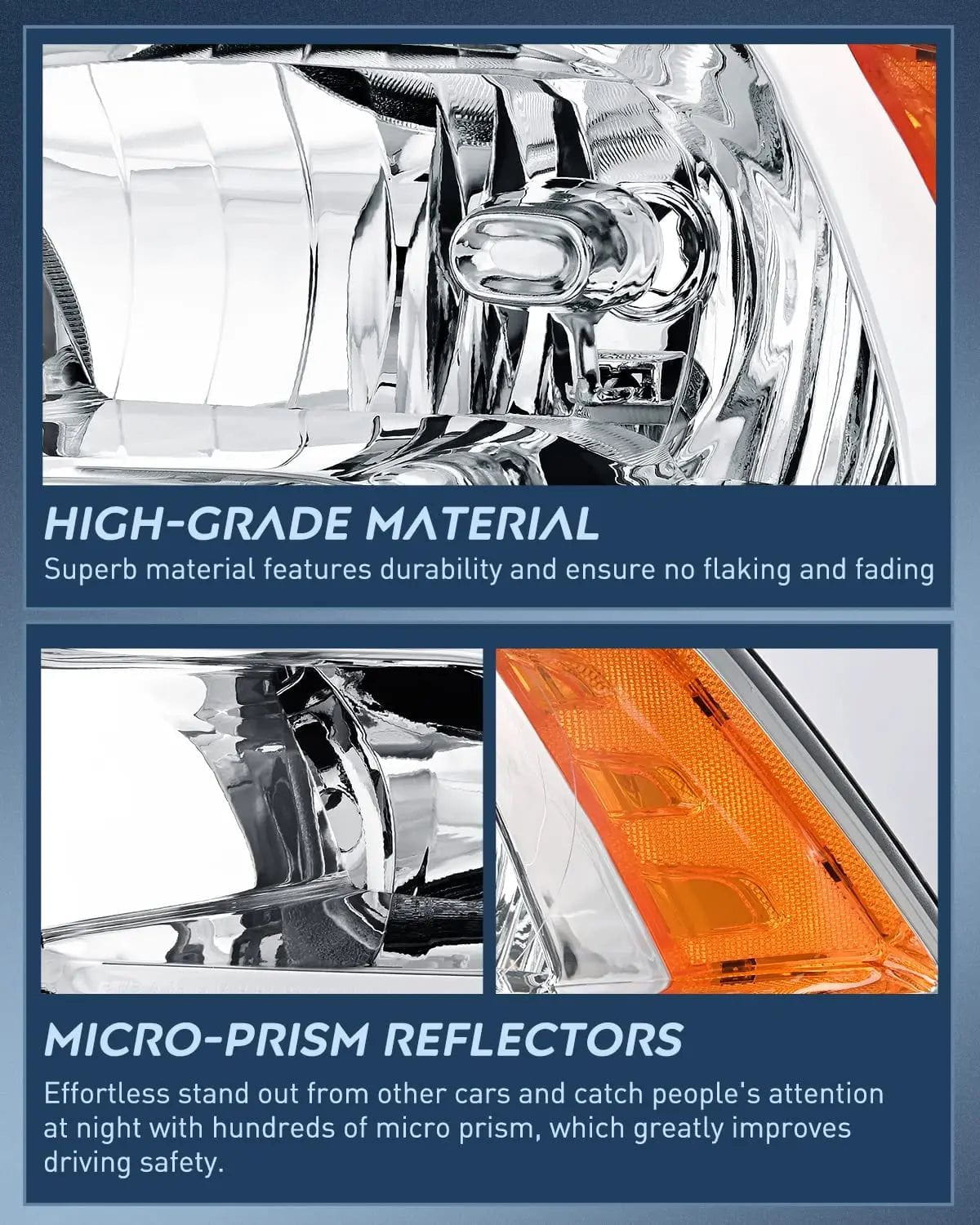 Dodge Ram 1500 2500 3500 Headlight Assembly (2009-2018) - Chrome Case with Amber Reflector - Replacement for Foggy/Broken Lights - Perfect for Night Driving & Off-Road Adventures