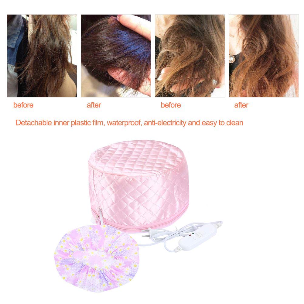 110V Electric Hair Steamer Cap for Deep Conditioning - Thermal Hair Treatment Cap with Waterproof Design for Home SPA & Salon Use - Perfect for Hair Care, Hydration & Styling (Pink) - Great for Personal Use, Family Care & Professional Salon Treatments