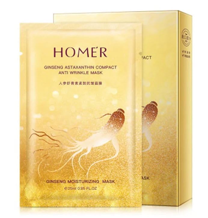 Opulent Mirage Ginseng Moisturizing Facial Mask - Brightening & Repairing Face Essence with Astaxanthin for Firming Skin | Hydrating Skincare for Dry & Dull Complexion | Perfect for Night Routine & Spa Days