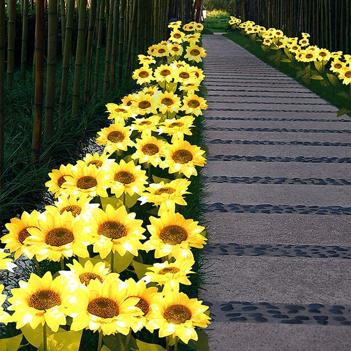 Waterproof Solar Garden Lights Outdoor - 2 Pack Sunflower Solar Powered LED Lights for Yard, Lawn, Porch, Pathway, Backyard Decoration - Weatherproof Solar Flower Lights for Patio, Garden, Walkway, Terrace