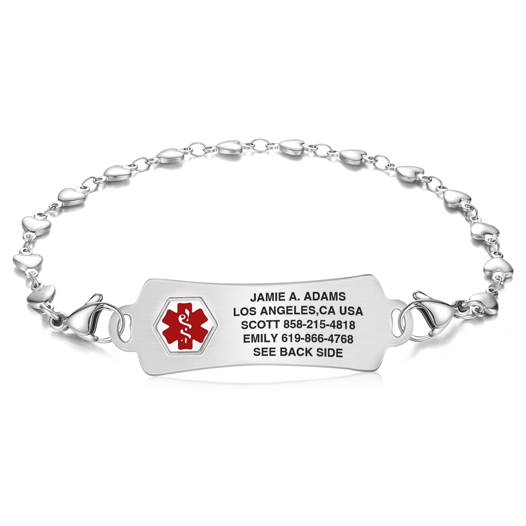 Divoti Custom Engraved Medical Alert Bracelet for Women - Adjustable Heart Link Medical ID Bracelet with Free Engraving (Multiple Colors & Sizes) | Perfect for Diabetes, Allergies & Emergency Medical Identification