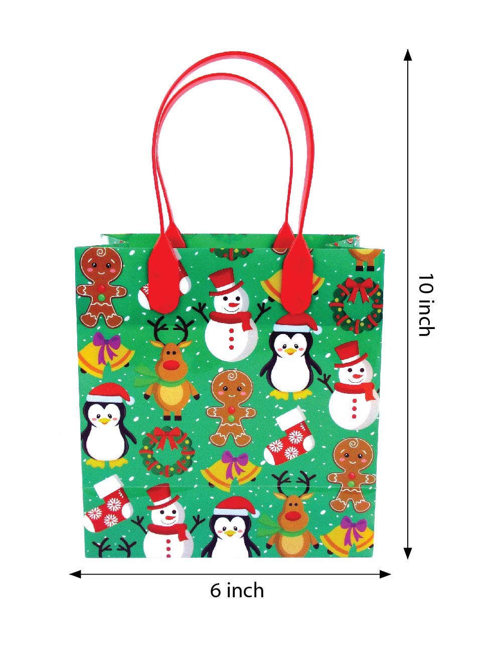 TINYMILLS Christmas Party Favor Bags with Handles - 12 Pack Holiday Treat Bags for Candy, Gifts & Party Supplies | Perfect for Christmas Celebrations, School Events & Office Parties