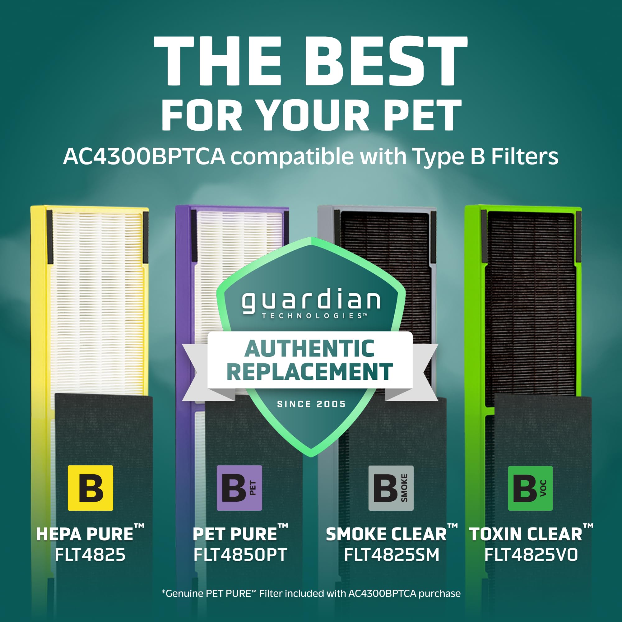 GermGuardian AC4300BPTCA 5-in-1 HEPA Air Purifier for Home & Pets - UV-C Light, 743 Sq. Ft Coverage, 22