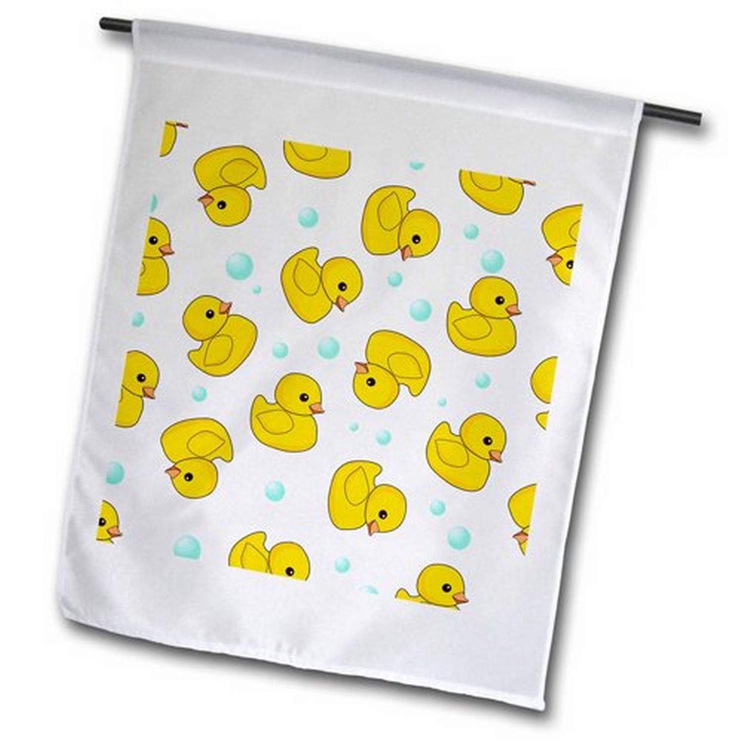 3dRose Cute Rubber Ducky Pattern Garden Flag - 12x18 Inch Yellow Duck Design with Soap Bubbles on White Background | Outdoor Decor, Yard Sign, Spring Summer Patio Decoration