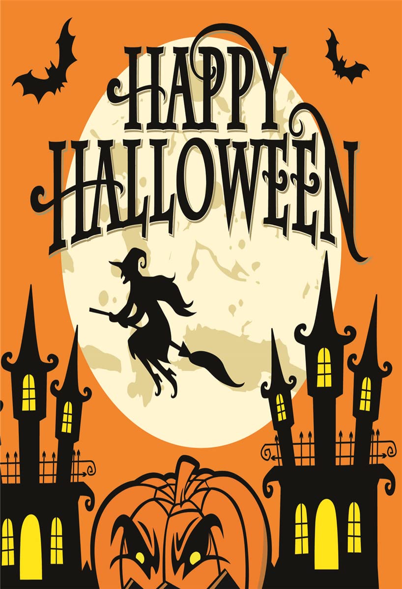 5x7ft Halloween Backdrop - Pumpkin Castle Bats for Kids Photography