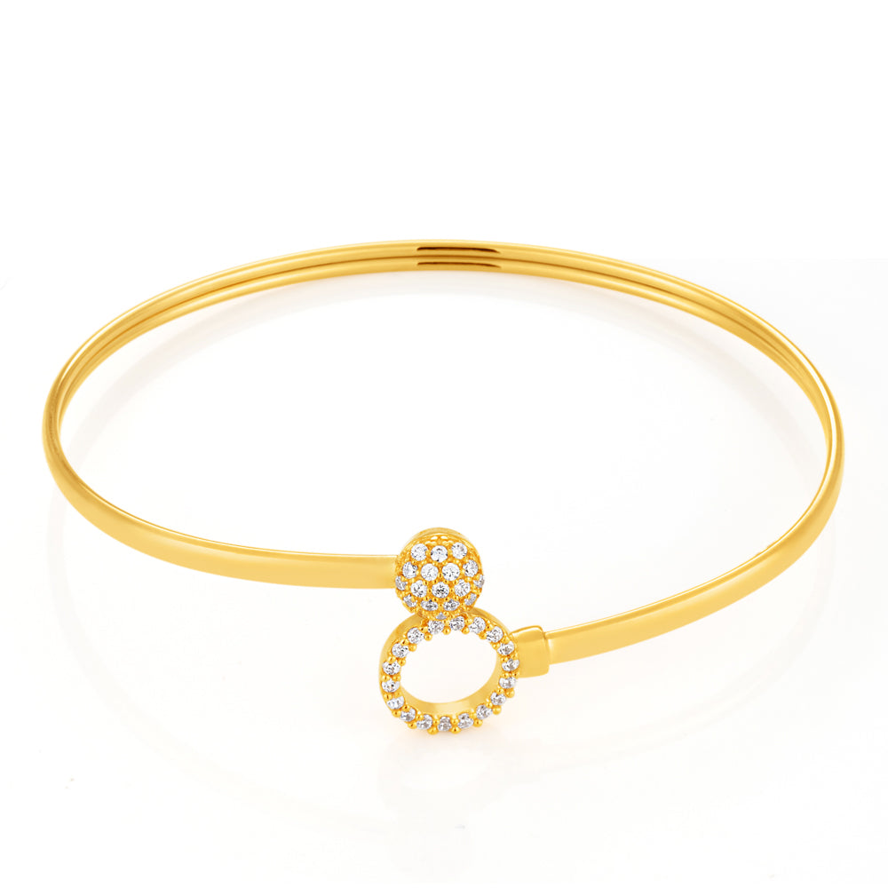 9ct Gold Silver Filled Cubic Zirconia Sunflower Power 2-Way Oval Bangle Bracelet (50x60mm) - Elegant Jewelry for Women, Perfect for Weddings, Parties & Everyday Wear