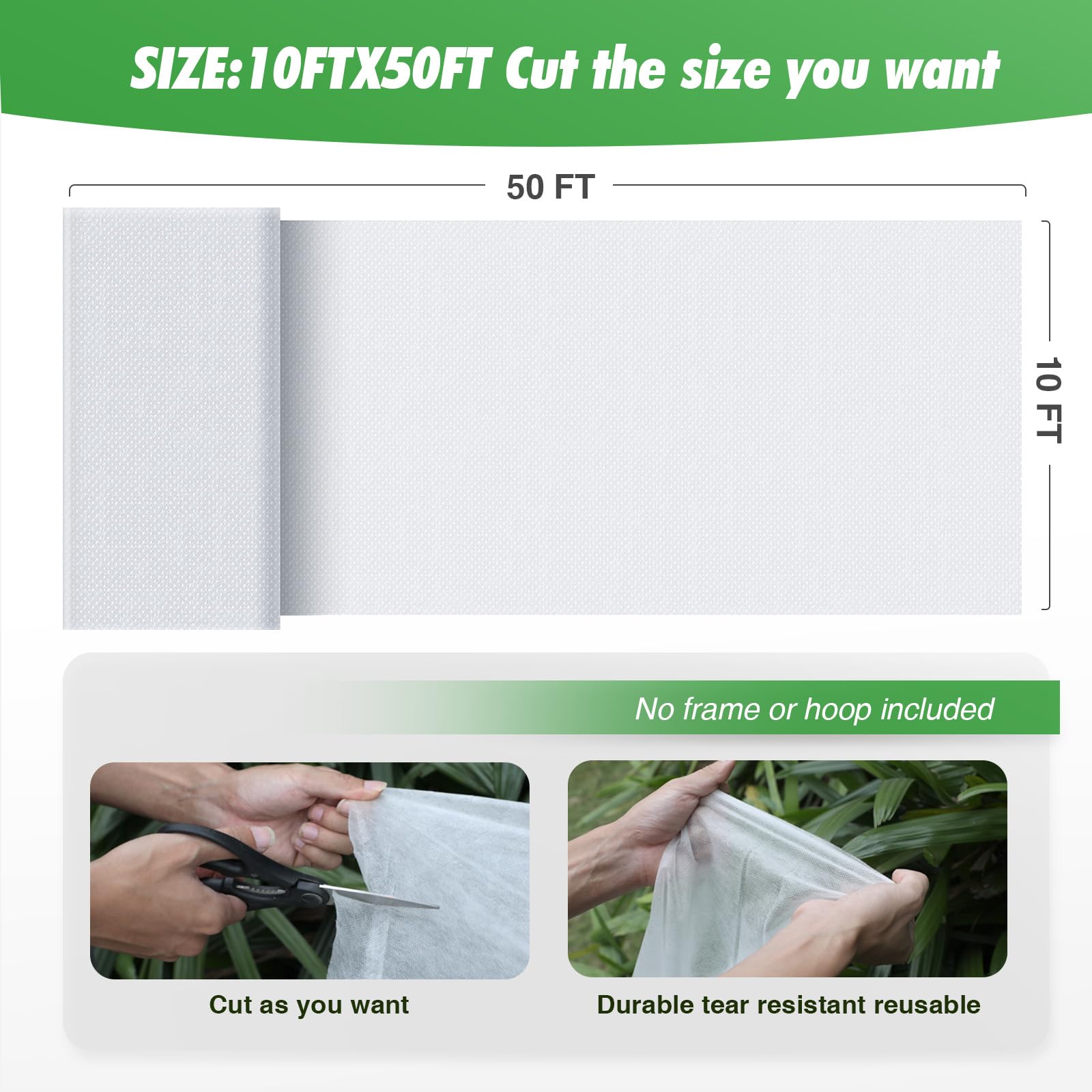 Duerer 10x50ft Plant Covers Freeze Protection Frost Blanket (1.0 oz/yd²) - Winter Garden Row Covers for Outdoor Plants, Vegetables & Shrubs | Perfect for Protecting Plants from Frost, Snow & Cold Weather in Winter Gardens