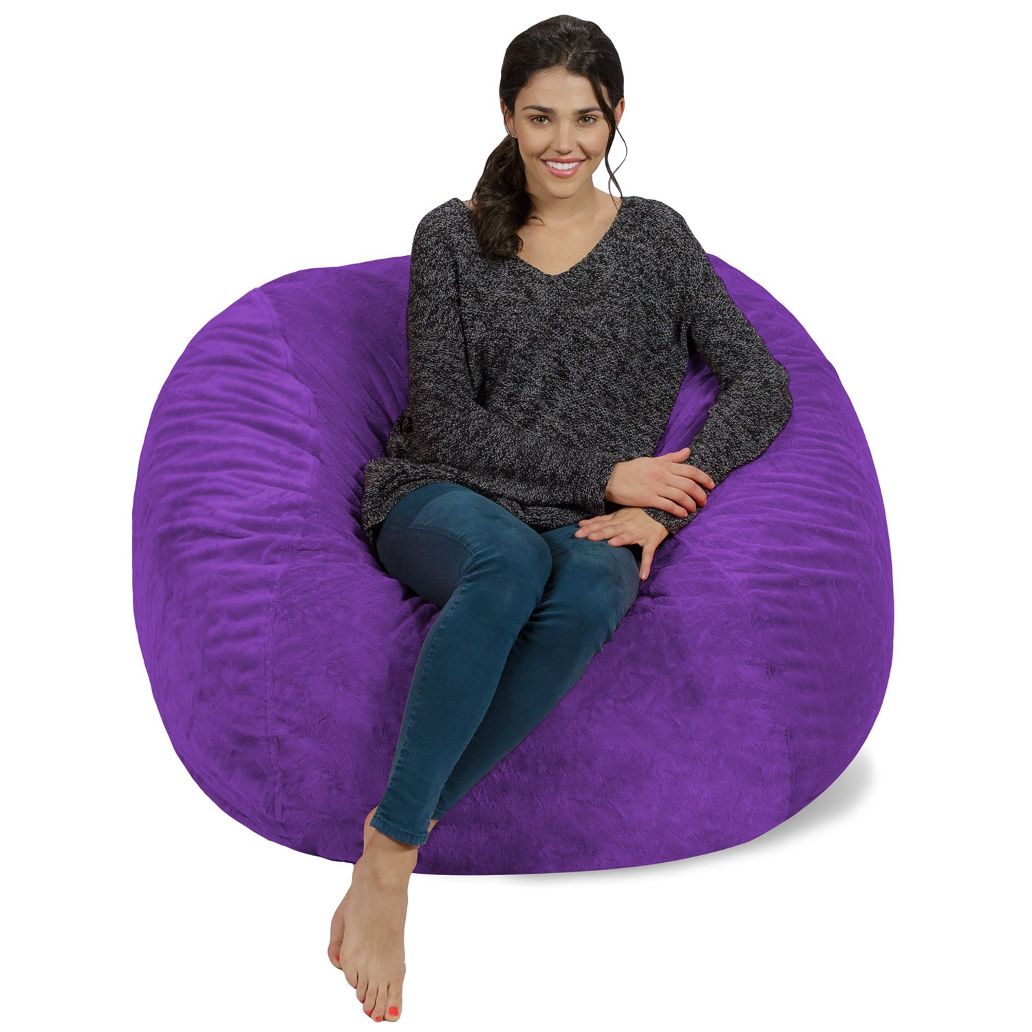 Chill Sack Giant 4' Memory Foam Bean Bag Chair - Ultra Soft Microfiber Cover with Furry Texture in Purple - Perfect for Living Room, Game Room or Dorm Relaxation
