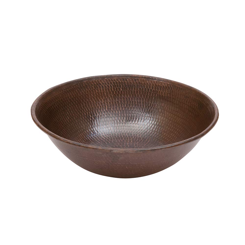 Premier Copper Products VR15WDB 15-Inch Round Hammered Copper Vessel Sink with Wired Rim - Perfect for Farmhouse, Rustic & Modern Kitchen Bathroom Vanities