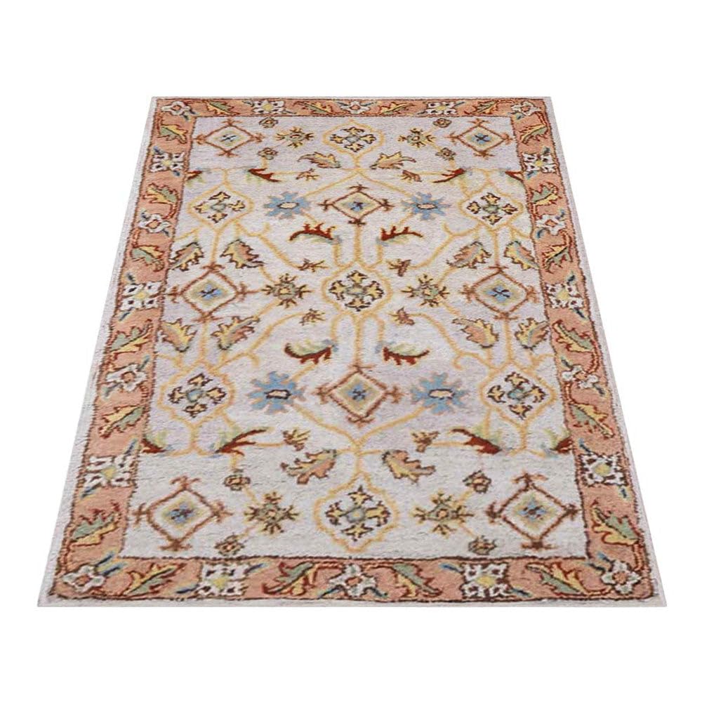 Hand Tufted Wool Eco-Friendly Area Rugs 6x9 Feet - Rectangle Cream & Brown Oriental Traditional Design, High Pile Thick Handmade Non-Slip Rug for Living Room, Bedroom, Dining Room (K00721)