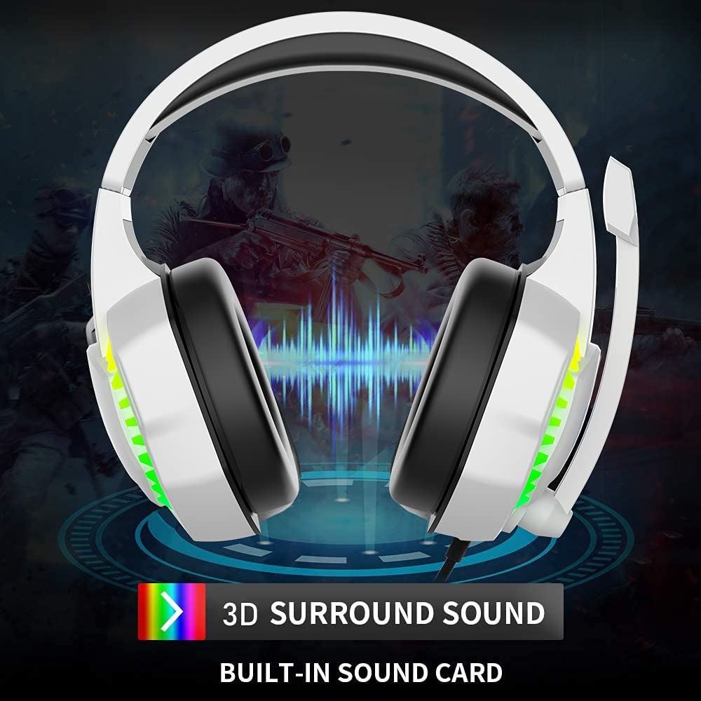 RGB Backlit Wired Gaming Keyboard Mouse and Headset Combo with Mouse Pad - Mechanical Keyboard, Noise-Canceling Headphones, Ergonomic Mouse for PC, Laptop, Mac, PS4, Xbox (White) - Perfect for Gaming, Streaming & Office Work