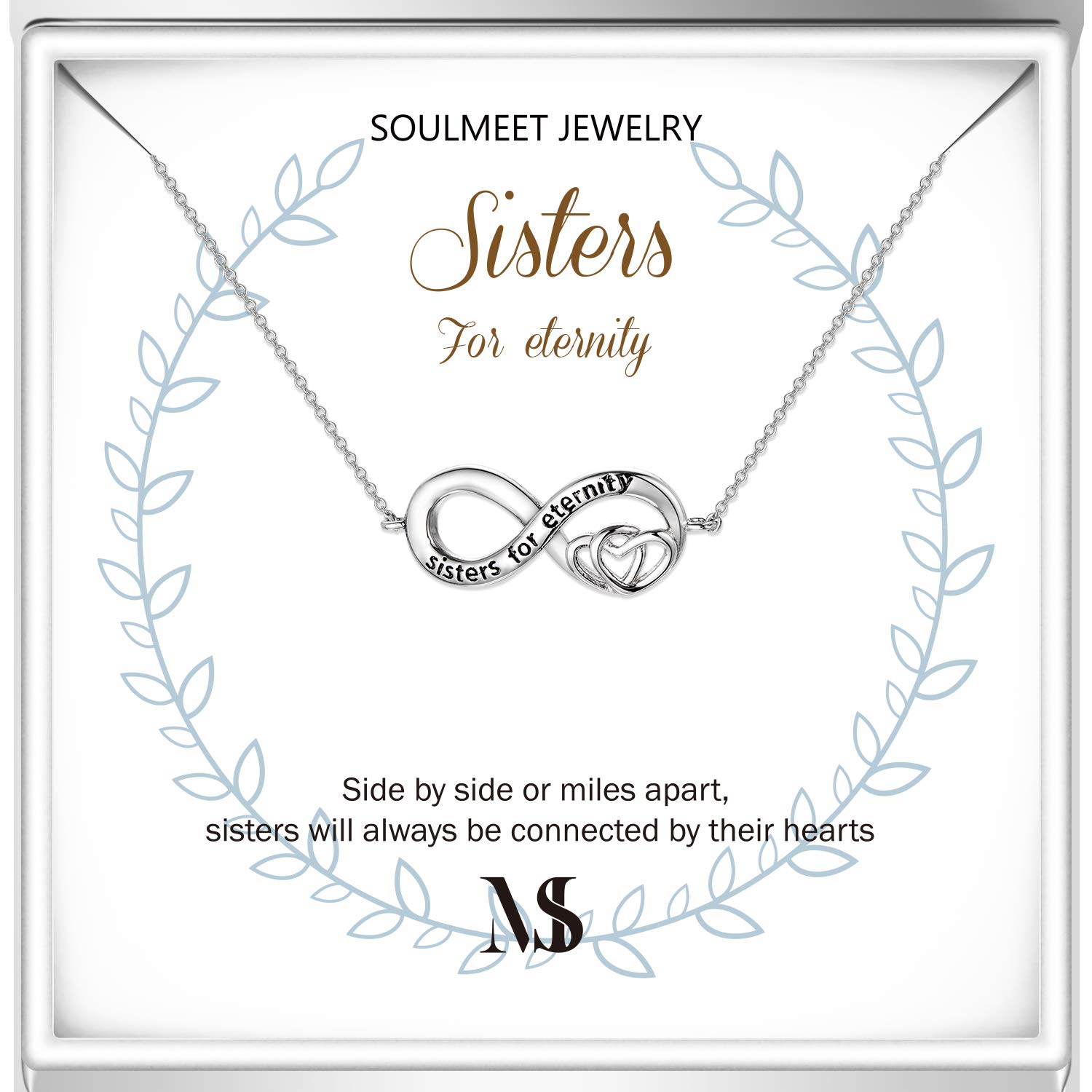 SOULMEET Sterling Silver Sisters Forever Necklace - Meaningful Jewelry Gift for Sister | Christmas, Birthday & Special Occasion Present | Perfect for Sister's Day, Graduation & Family Bonding