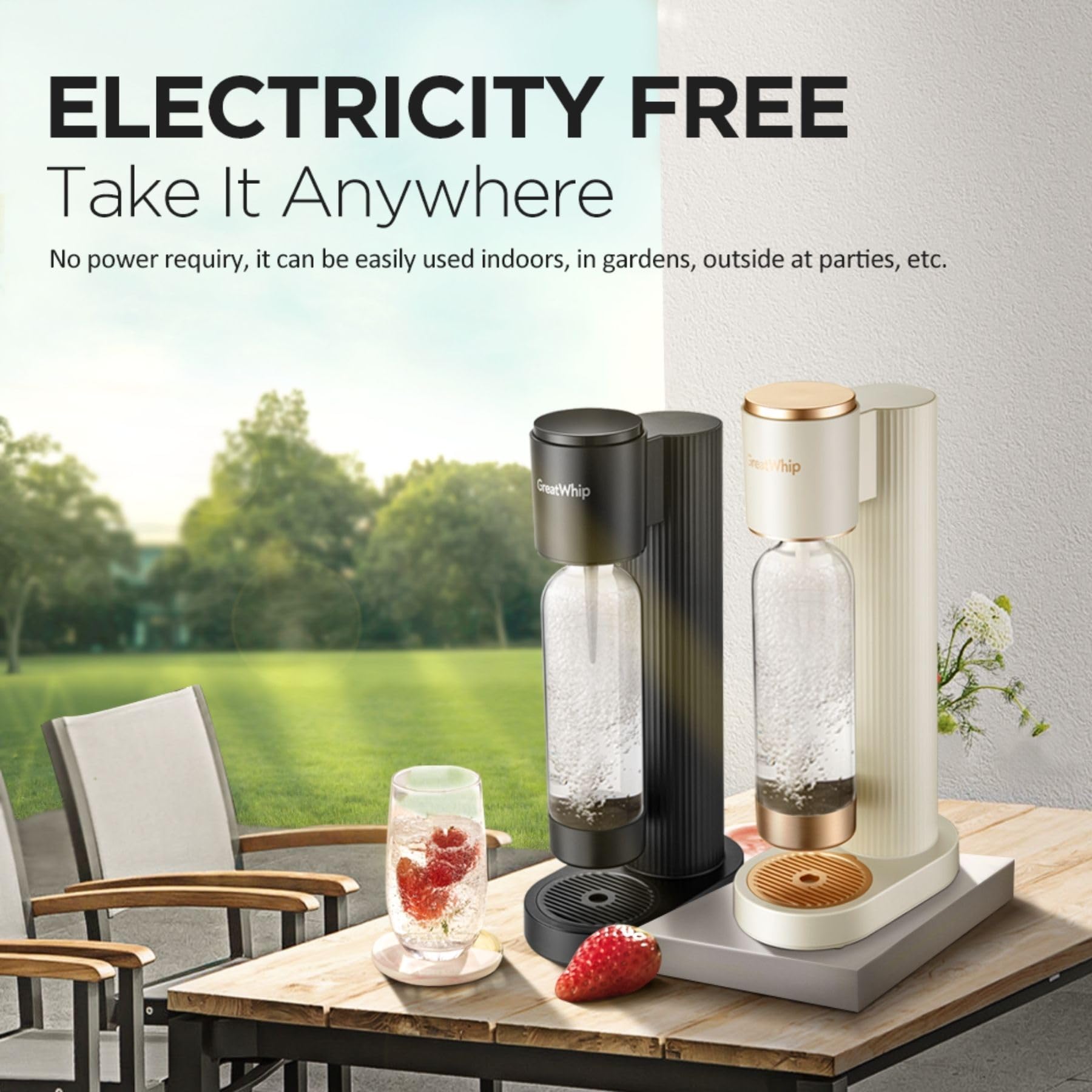 GreatWhip Sparkling Water Maker Soda Machine - 1L BPA-Free Carbonating Bottle, Compatible with 60L CO2 Exchange Carbonators (Not Included) - Black | Make Homemade Soda & Sparkling Water for Parties, Office, or Healthy Hydration at Home
