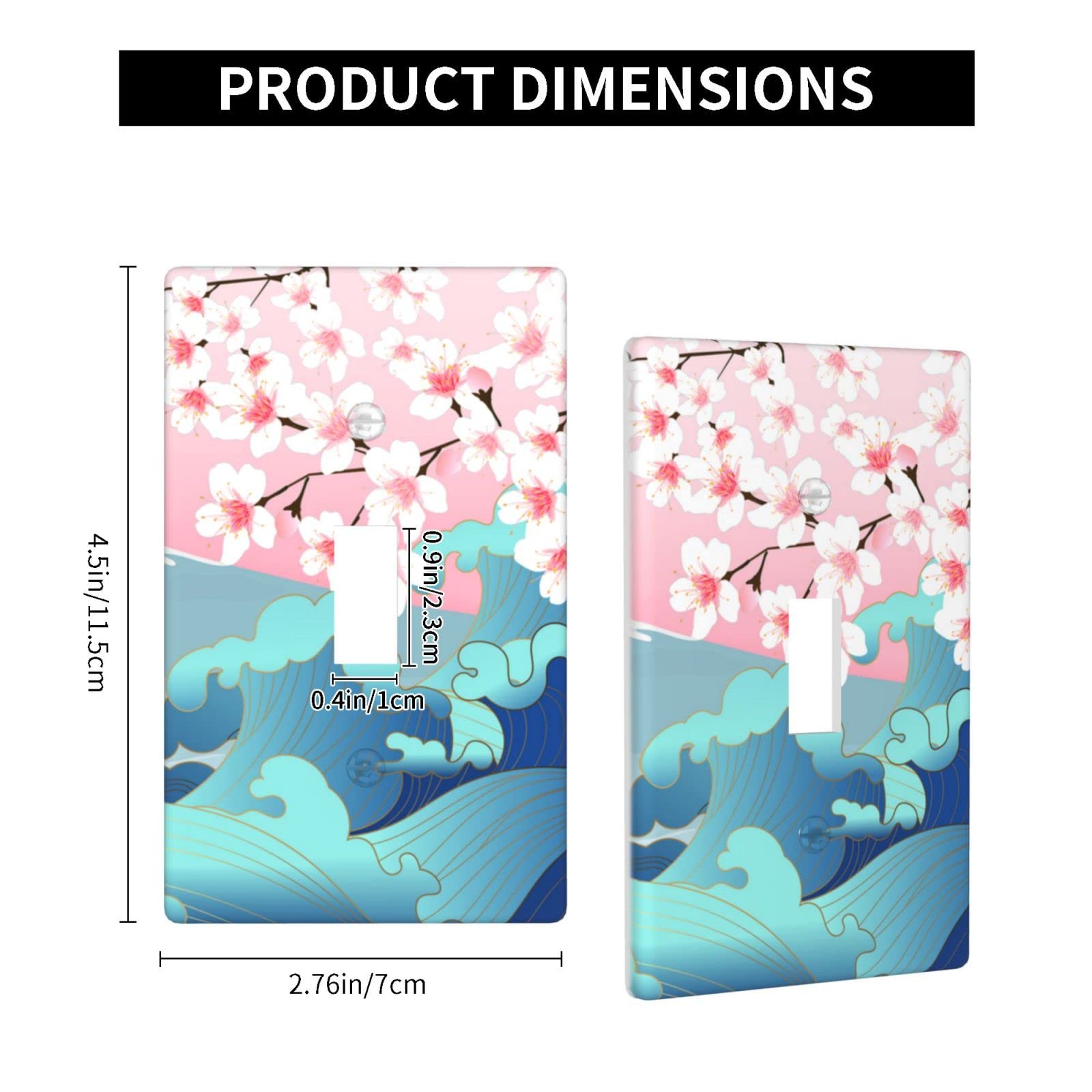 Japanese Wave Cherry Blossom Wall Plate Cover - Decorative Light Switch Plate for Bedroom, Kitchen & Home Decor - Perfect for Asian-Inspired Interior Design and Zen Home Decorating