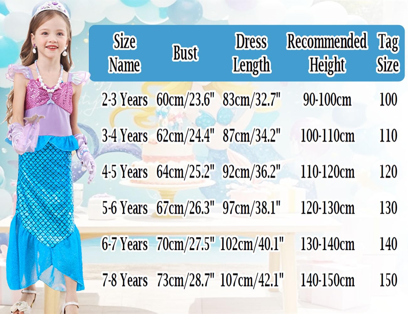 **Ariel Mermaid Costume for Girls - Princess Dress Up Set with Accessories & Wig - Perfect for Birthday Parties, Halloween, Cosplay & Underwater Themed Events**