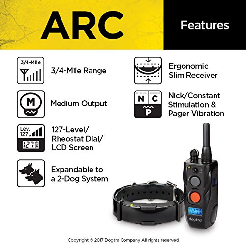 Dogtra ARC Remote Training E-Collar - 3/4 Mile Range - Static Stimulation, Vibration & Tone - Waterproof & Rechargeable - Expandable System for Small to Large Dogs - Perfect for Obedience Training, Hunting & Outdoor Adventures