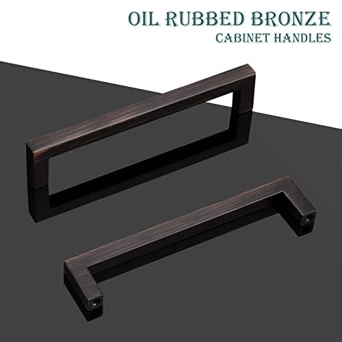 GOBEKOR 10 Pack Oil Rubbed Bronze Cabinet Pulls - 5 Inch (128mm) Hole Center Square Drawer Handles - Solid Metal Kitchen Cabinet Hardware for Dresser, Wardrobe & Bathroom Storage