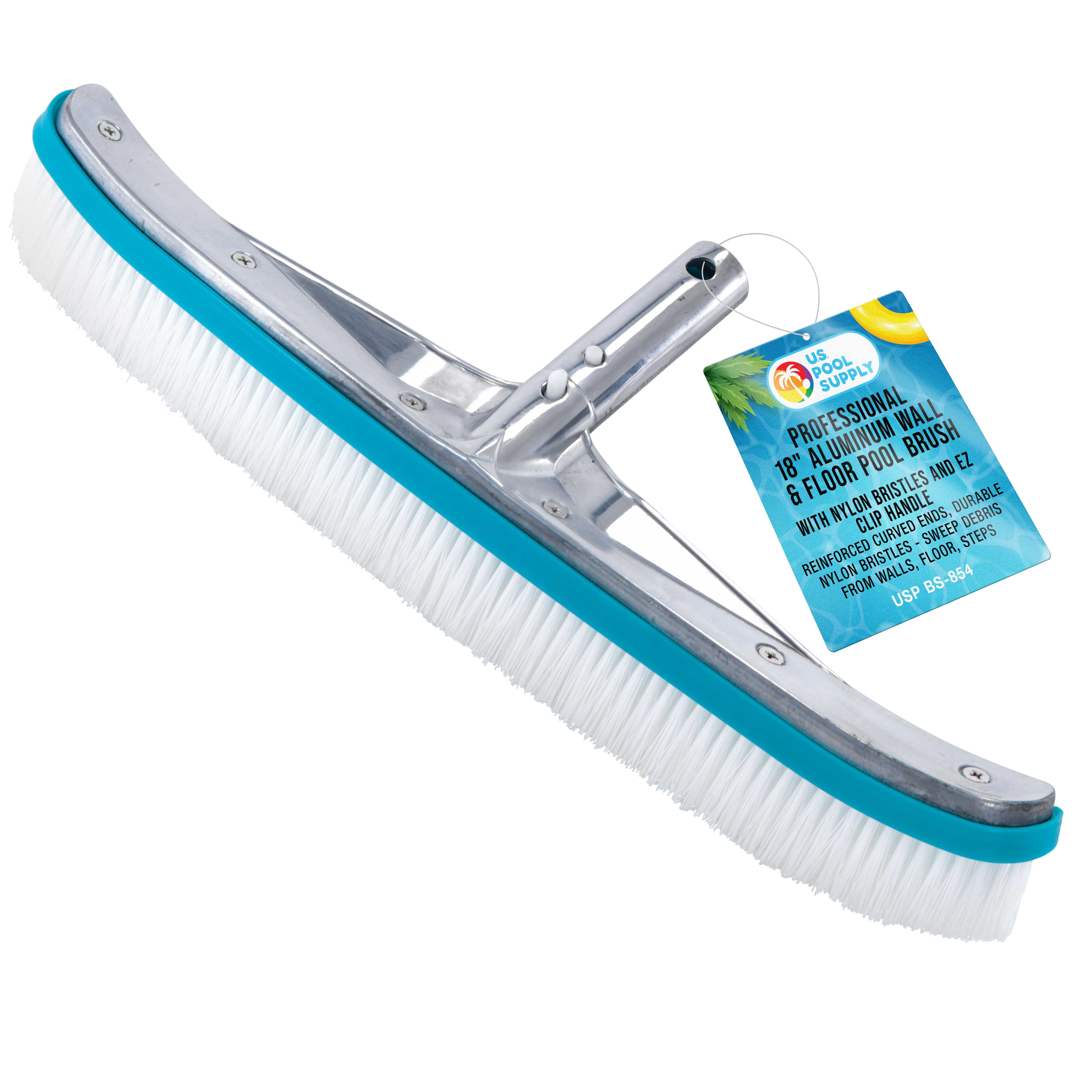 Professional 18-Inch Aluminum Wall & Floor Pool Brush with Heavy-Duty Nylon Bristles | EZ Clip Handle & Reinforced Curved Ends | Durable Cleaning Tool for In-Ground & Above Ground Pools | Ideal for Weekly Pool Maintenance & Tile Scrubbing