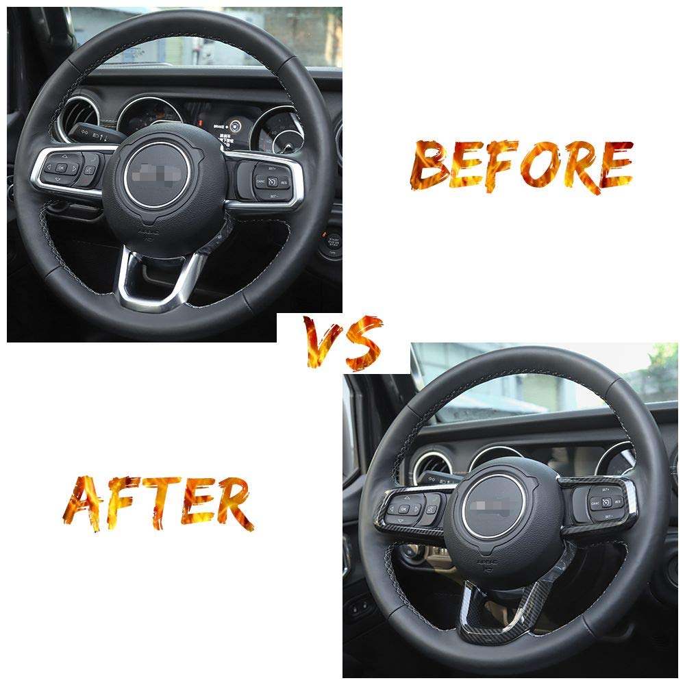 JeCar Carbon Fiber Steering Wheel Trim Cover for Jeep Wrangler 2018-2023 JL & JLU Models - Interior Upgrade Accessory for Enhanced Grip & Style (Perfect for Off-Roading & Daily Commute)