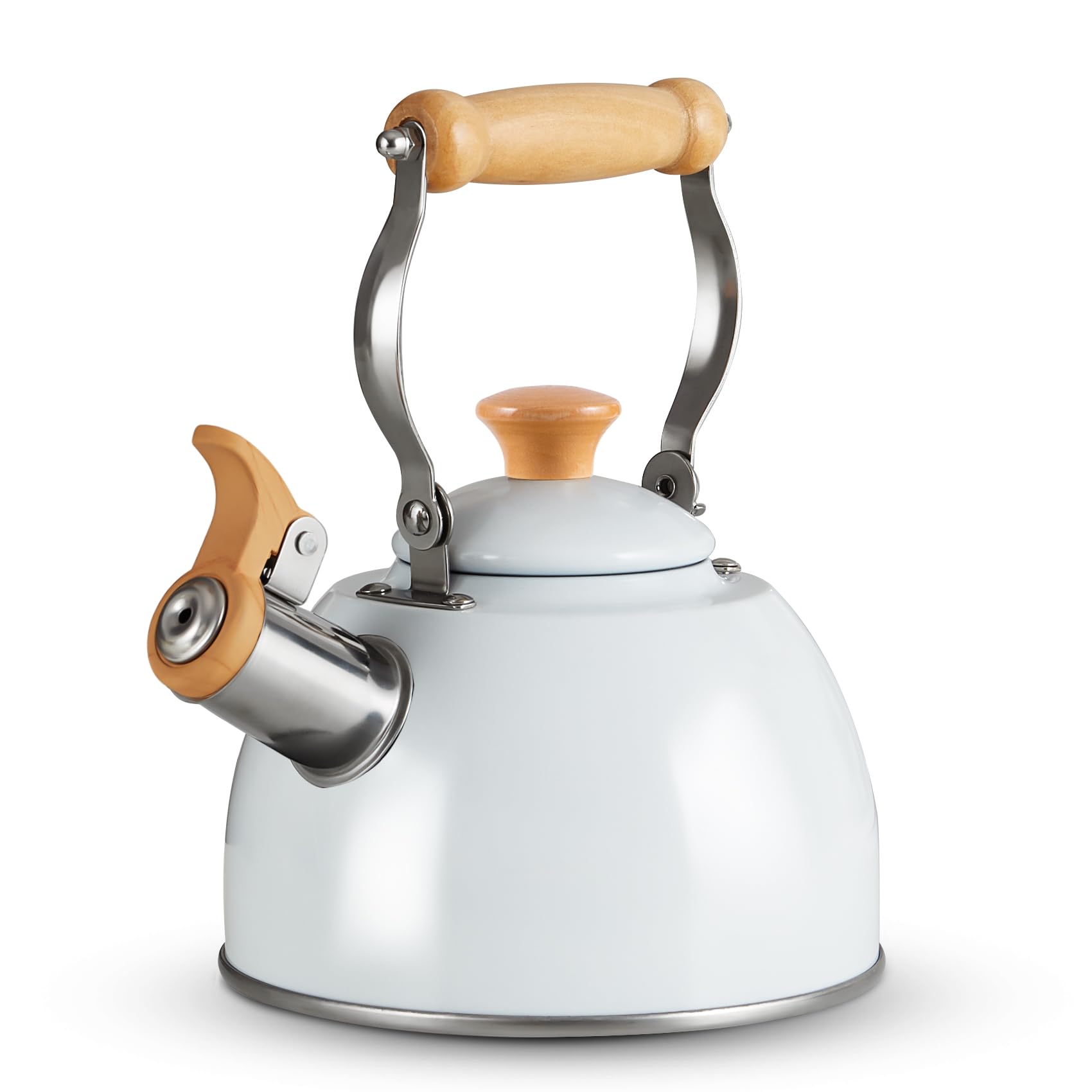 ROCKURWOK 1.6 Quart Stainless Steel Whistling Tea Kettle - Cool Touch Ergonomic Handle, Stovetop Safe, Food Grade 18/8 Stainless Steel Teapot for Gas & Electric Stoves - Perfect for Home, Office, Camping & Tea Parties (White)