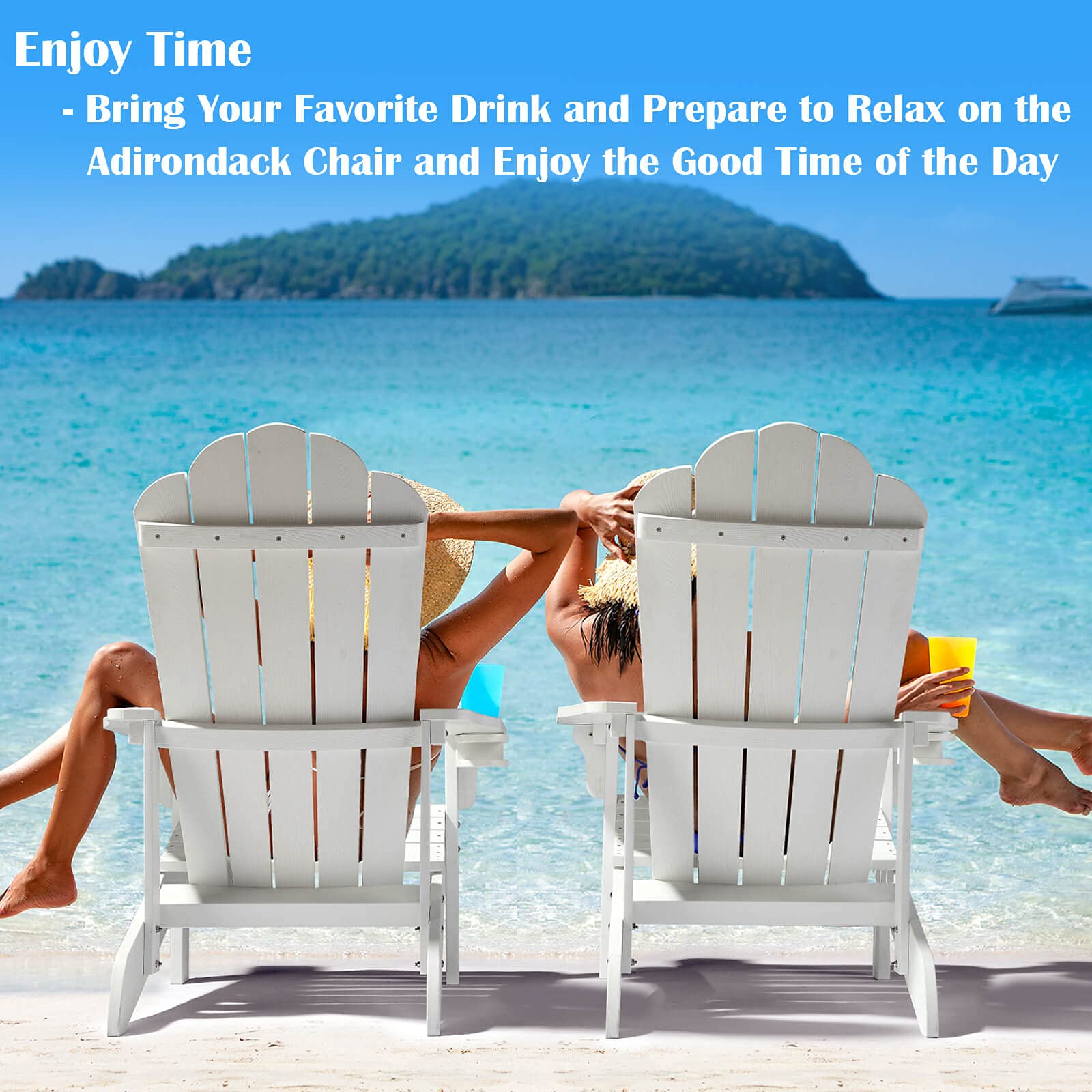 Premium HIPS Adirondack Chair - Weather-Resistant Outdoor Plastic Chair with Cup Holder for Patio, Backyard, Deck, Fire Pit, Lawn & Porch - Perfect for Relaxing, Sunbathing & Outdoor Gatherings (White)