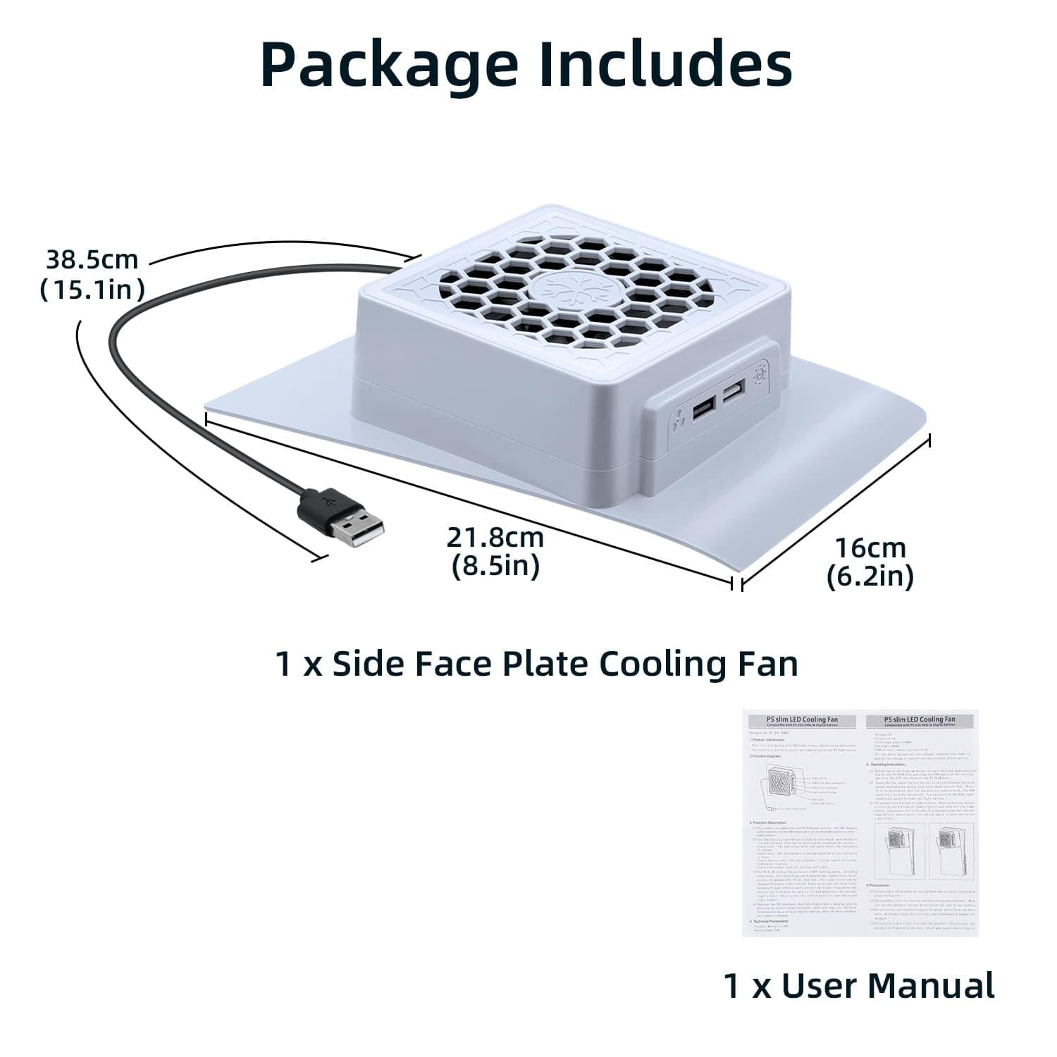 McBazel PS5 Slim Cooling Fan with RGB Light - 3 Speed Adjustable Cooling System for PS5 Slim Digital/Disc Edition - White (Not for PS5/PS5 Pro) - Perfect for Gaming & Entertainment Setup