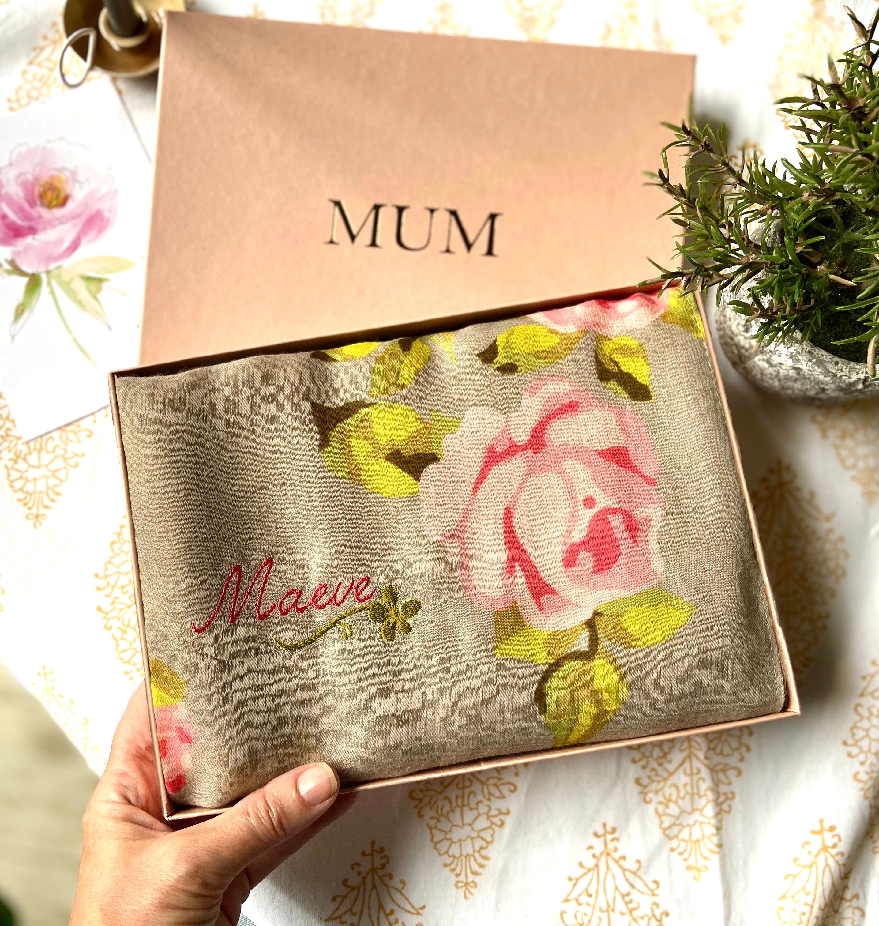 Elegant Rose Print Scarf - Soft Womens Fashion Accessory with Gift Box & Card - Perfect for Valentine's Day, Mother's Day Gifts & Everyday Style