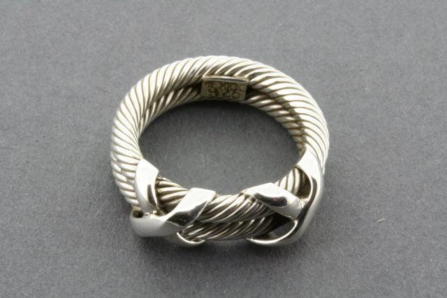 Double Rope Cross Stitch Sterling Silver Ring for Women - Elegant 925 Silver Jewelry Gift for Anniversary, Valentine's Day & Special Occasions