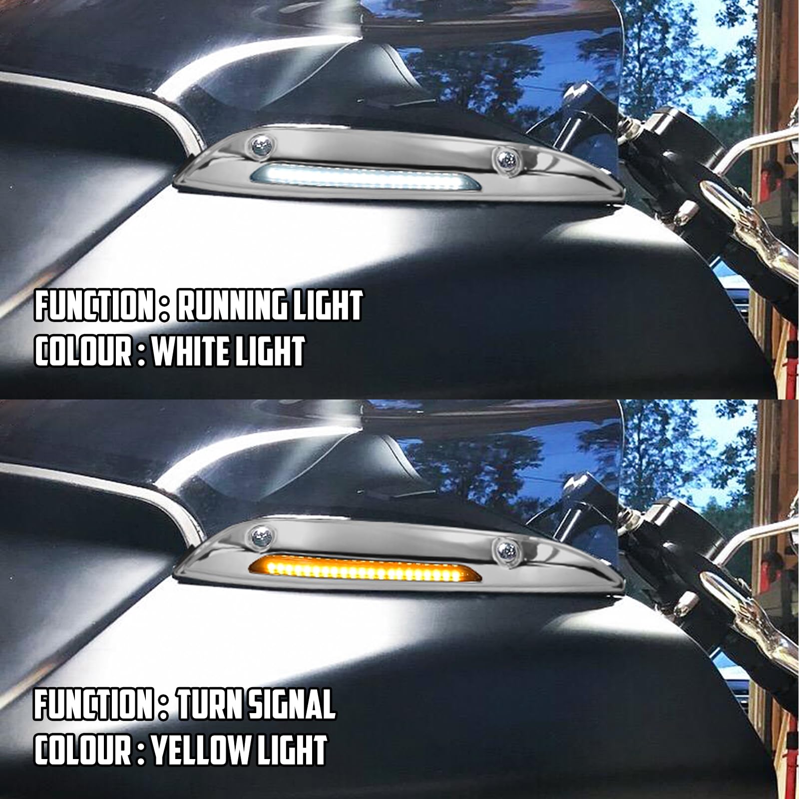 Harley Touring Road Glide LED Windshield Trim Light - Chrome Turn Signal Running Lamp for FLTRX/FLTRXS 2015 & Up Models | Enhanced Night Visibility & Safety for Motorcycle Riders