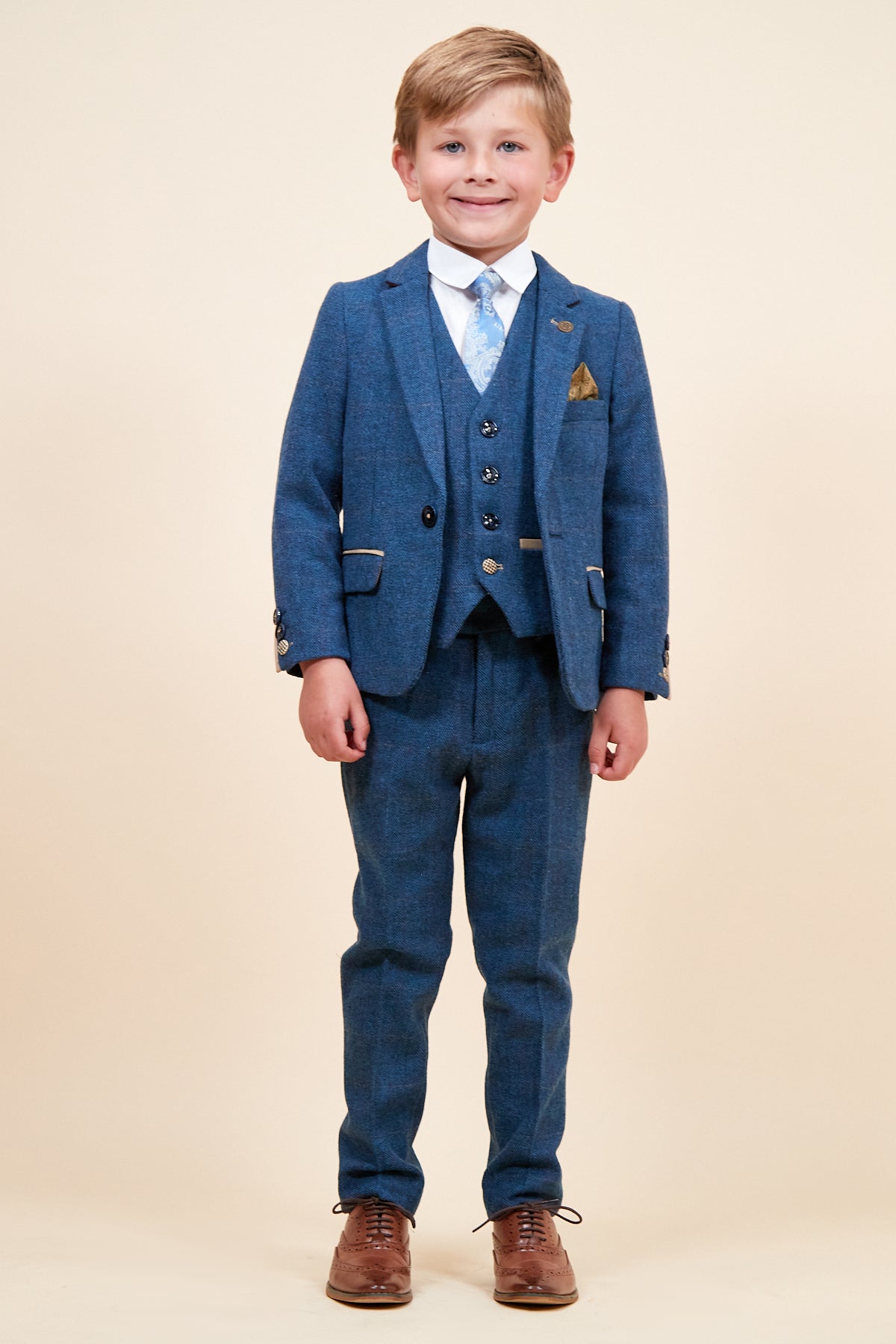 DION Kids Blue Tweed Check 3-Piece Suit Set for Boys - Formal Occasions, School Events & Family Photos