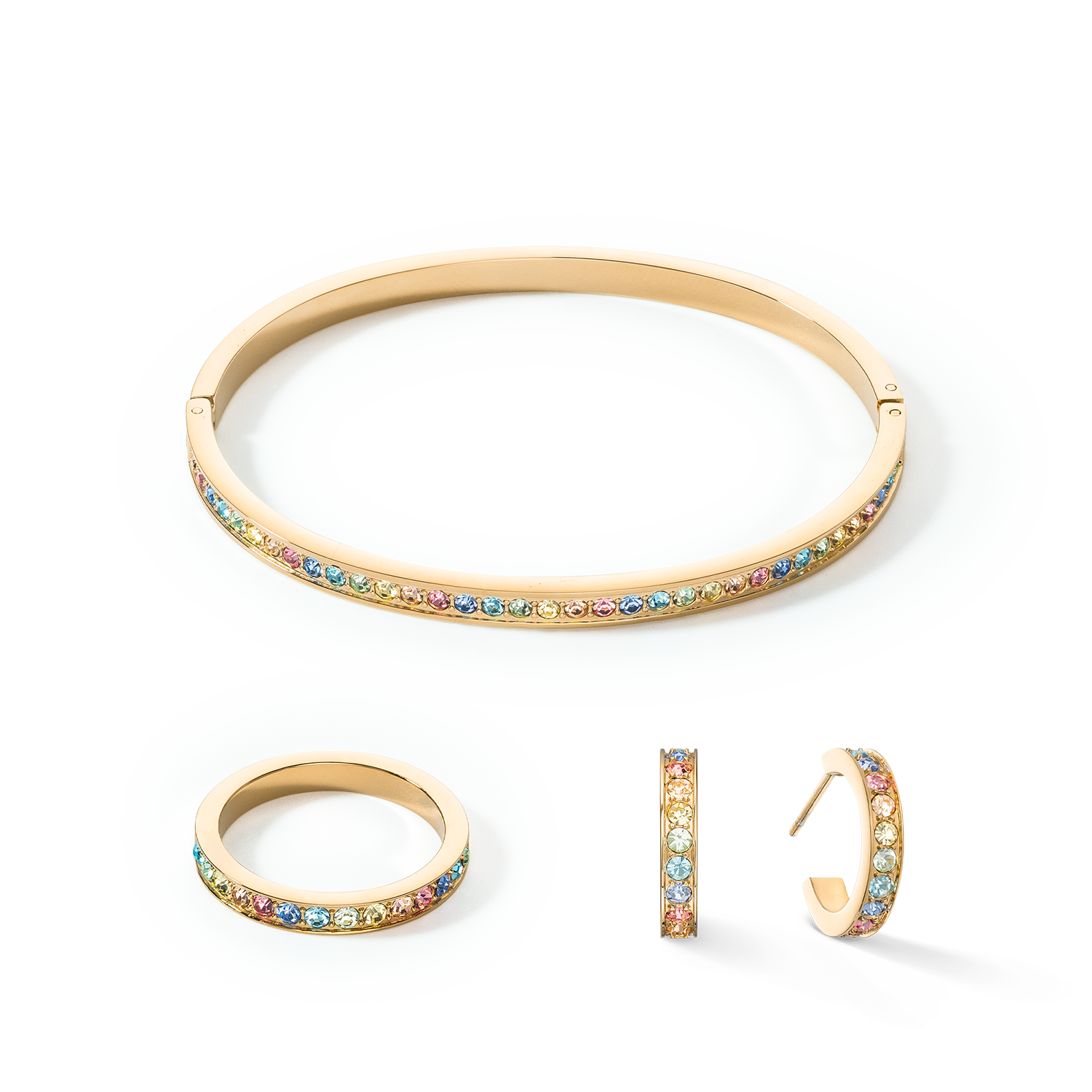 Stainless Steel Ring with Crystals - Slim Gold Multicolor Pastel Jewelry for Women, Perfect for Parties, Weddings & Everyday Wear
