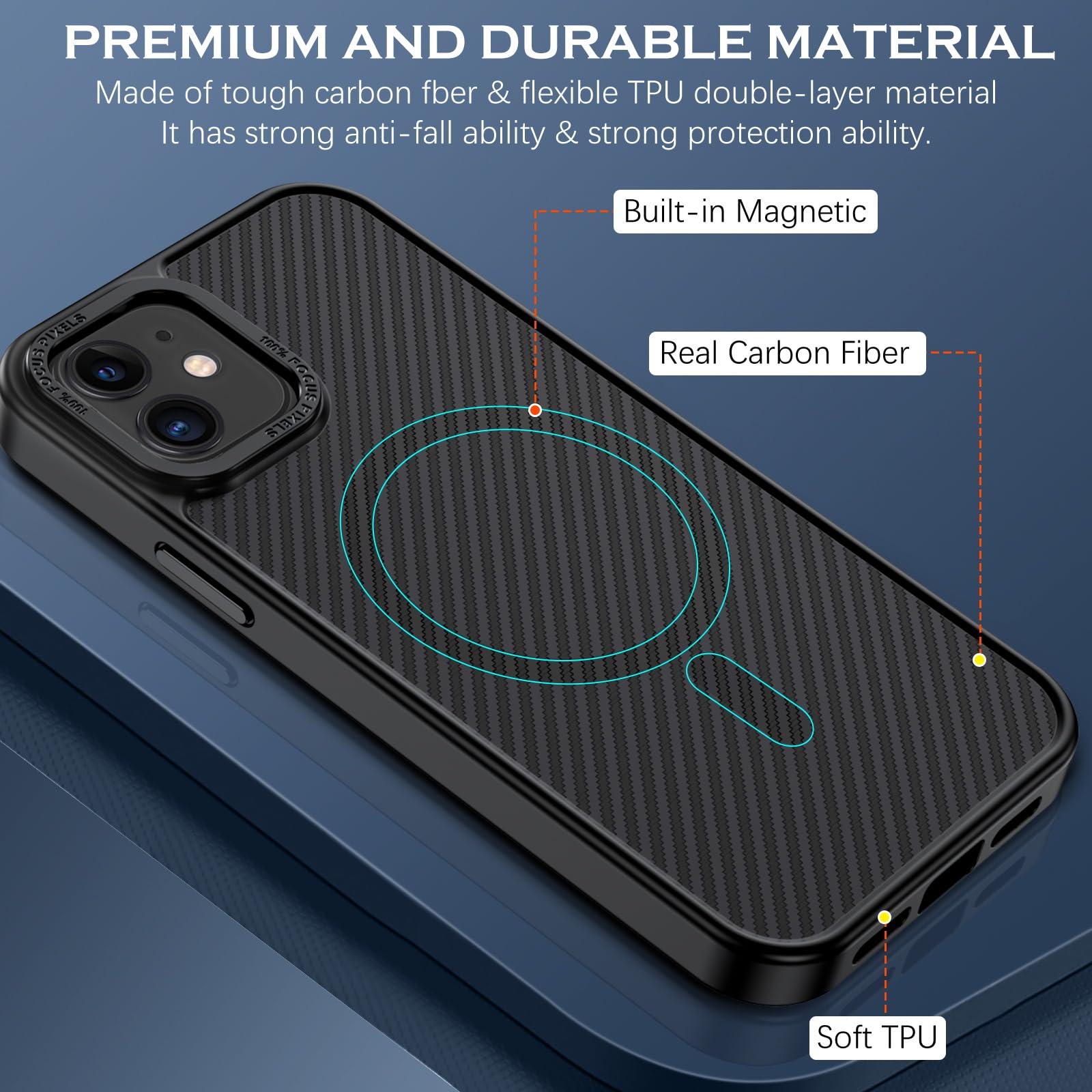 YINLAI Magnetic Phone Case for iPhone 11 6.1-Inch [Magsafe Compatible] - Carbon Fiber Slim Protective Cover with Metal Frame & Buttons | Shockproof & Wireless Charging Support | Perfect for Men & Women | Ideal for Daily Use, Work & Outdoor Activities (Black)