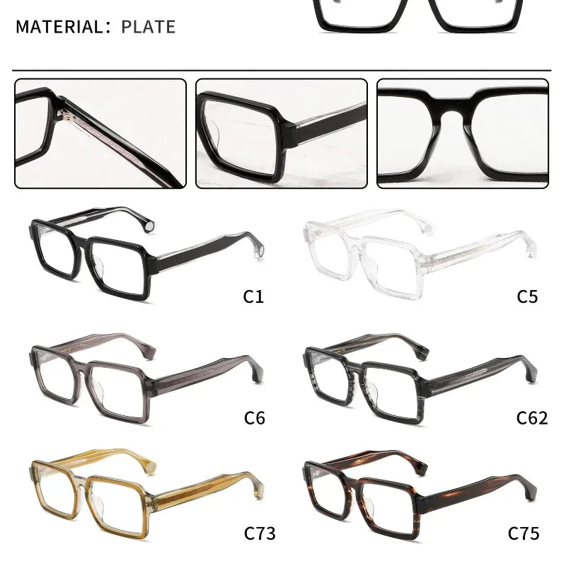Aror Unisex Full Rim Square Acetate Eyeglasses Frame - Classic Browline Design (Model 942781) for Men & Women - Perfect for Reading, Work, and Fashion Accessories
