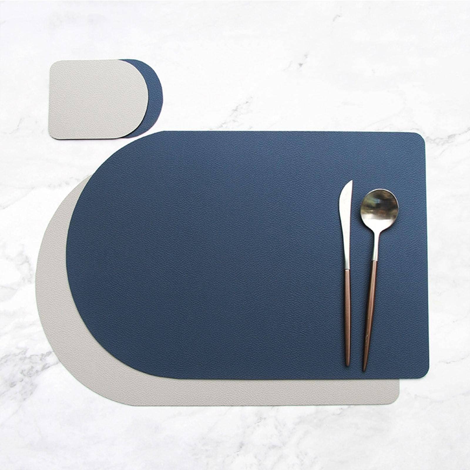 Nordic Style PU Leather Placemats Set of 2 - Waterproof Heat Resistant Table Mats for Dining, Restaurants & Home Decor - Includes Coasters for Western Food & Hotel Use