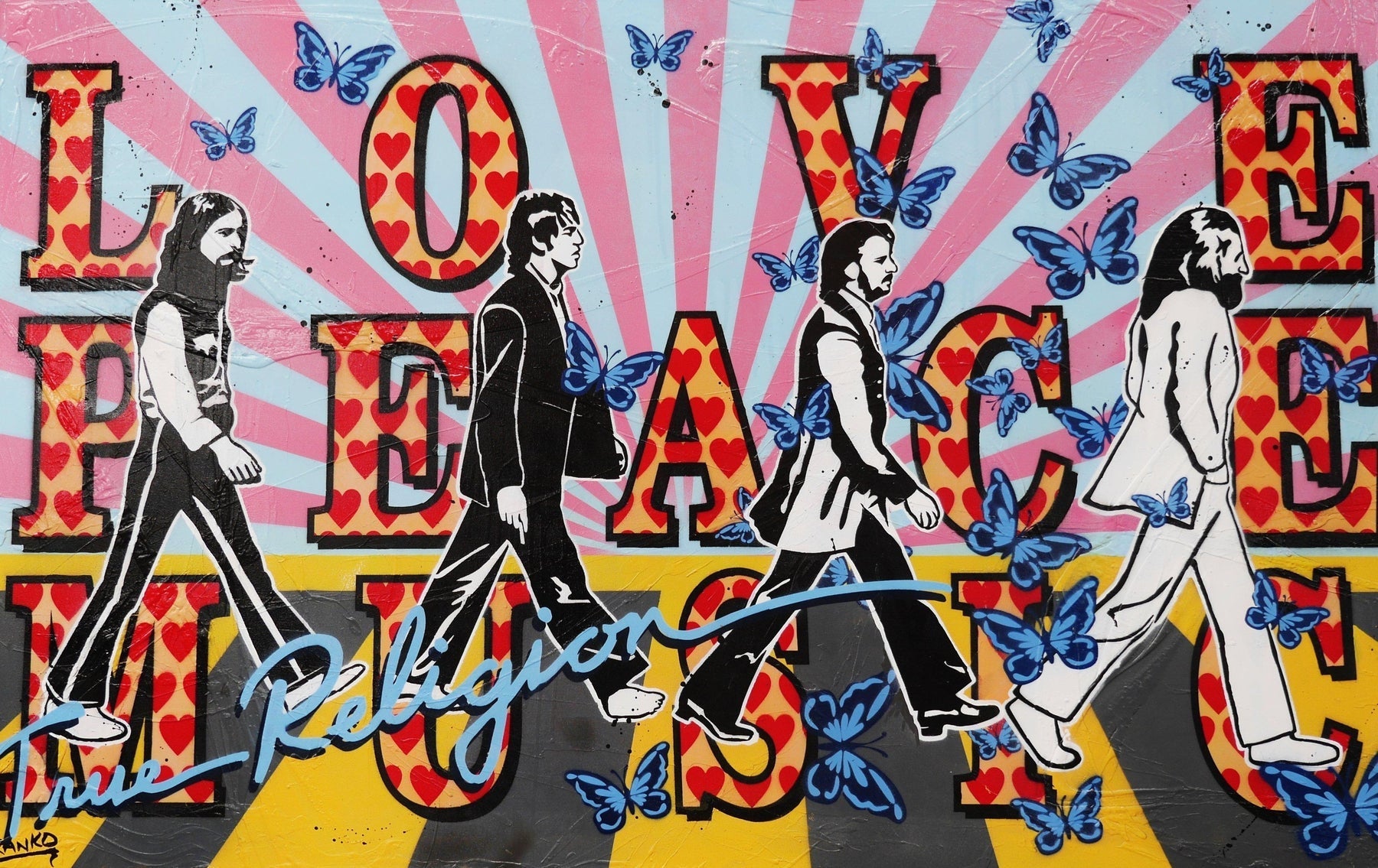 The Beatles Pop Art Painting - 160cm x 100cm Large Wall Decor for Living Room, Bedroom & Music Studio - Love Peace Music Inspired Canvas Artwork