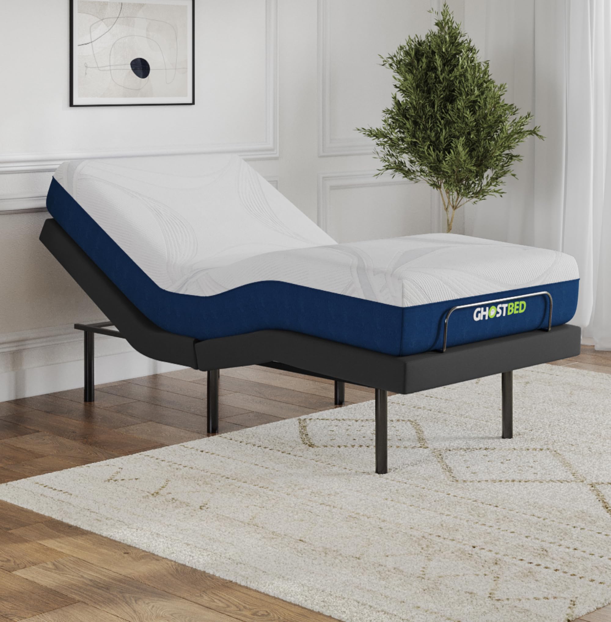 GhostBed Adjustable Bed Frame Power Base with Memory Foam Mattress - Electric Bed Base with Zero Gravity & Massage - Twin XL for Back Pain Relief & Better Sleep