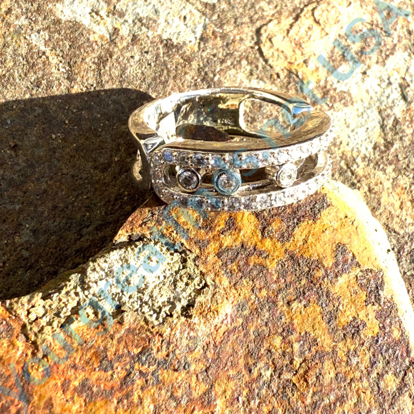 Sterling Silver Band Ring with Floating Cubic Zirconia Stones - Size 8 | Elegant Wedding, Engagement, Anniversary Jewelry Gift for Women