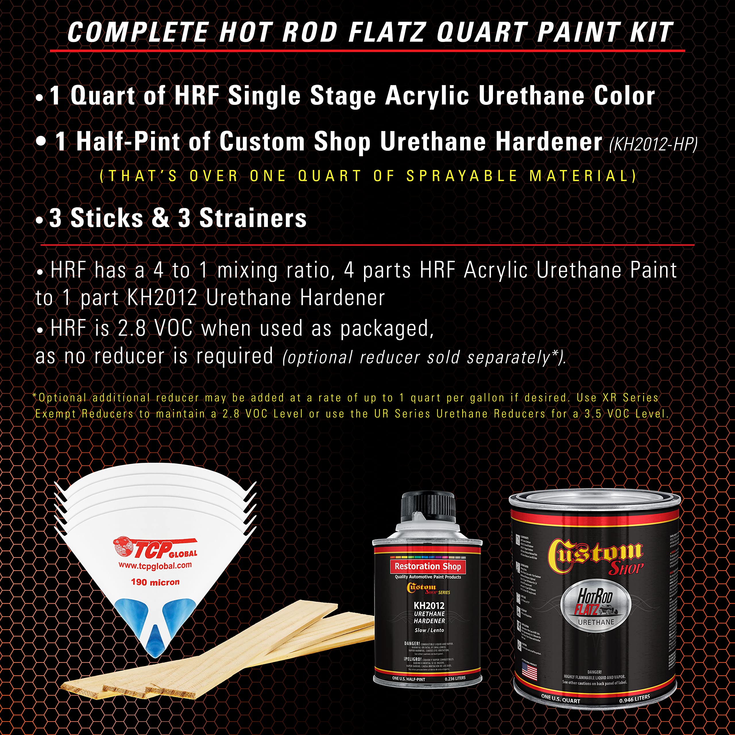 Custom Shop Charger Orange Hot Rod Flatz Flat Matte Satin Urethane Auto Paint - Complete Quart Paint Kit (4:1 Mix Ratio) - Professional Low Sheen Automotive Coating for Cars & Trucks | Ideal for Hot Rods, Classic Cars & Custom Vehicle Projects