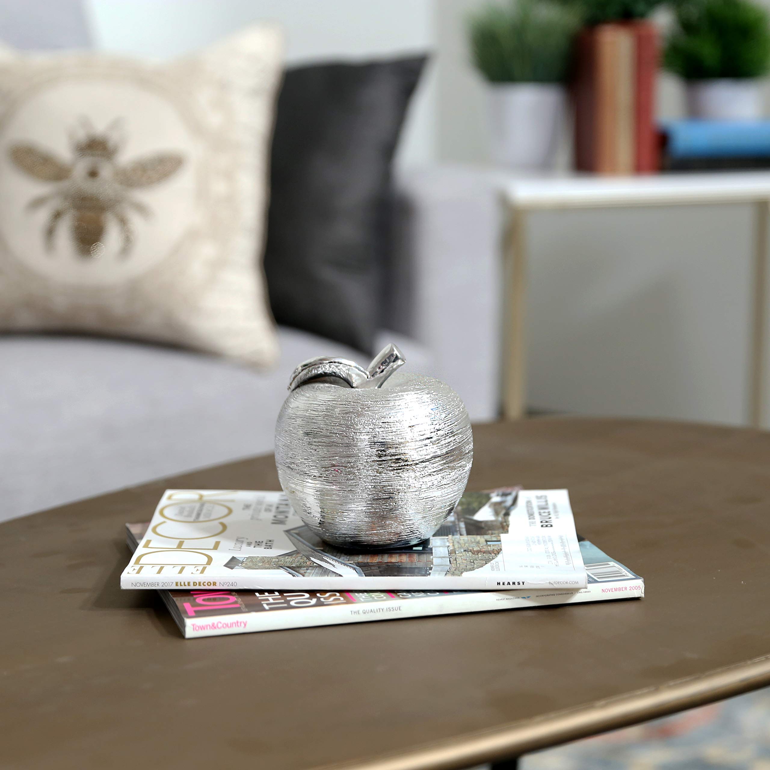 Small Chrome Silver Porcelain Apple Figurine - Elegant Home Decor for Dining Table, Office Desk, or Gift Giving