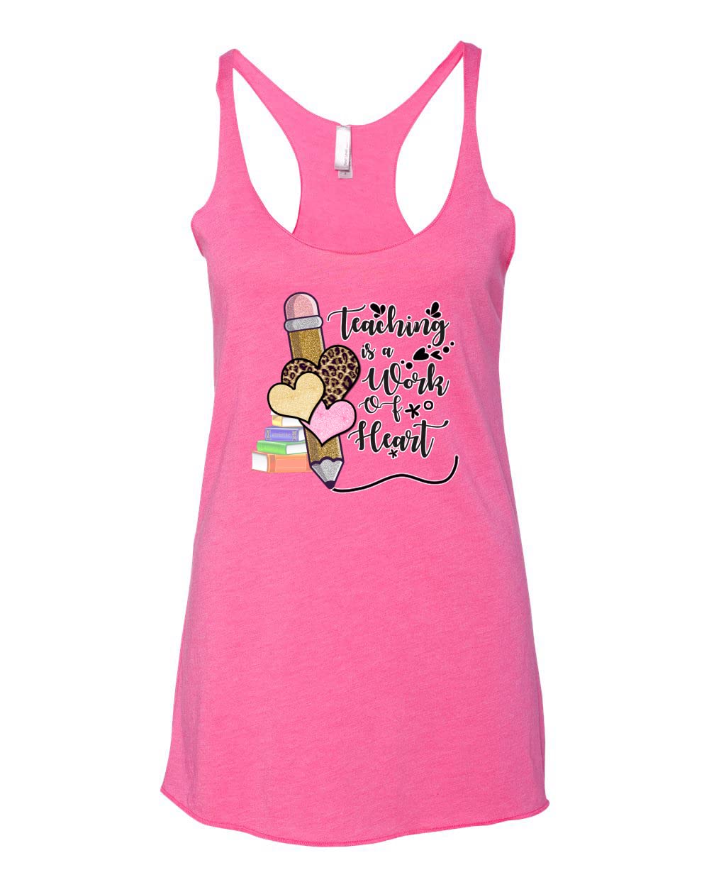 Teaching is a Work of Heart Pop Culture Tri-Blend Racerback Tank Top - Soft Comfortable Teacher Apparel for School, Classroom & Casual Wear