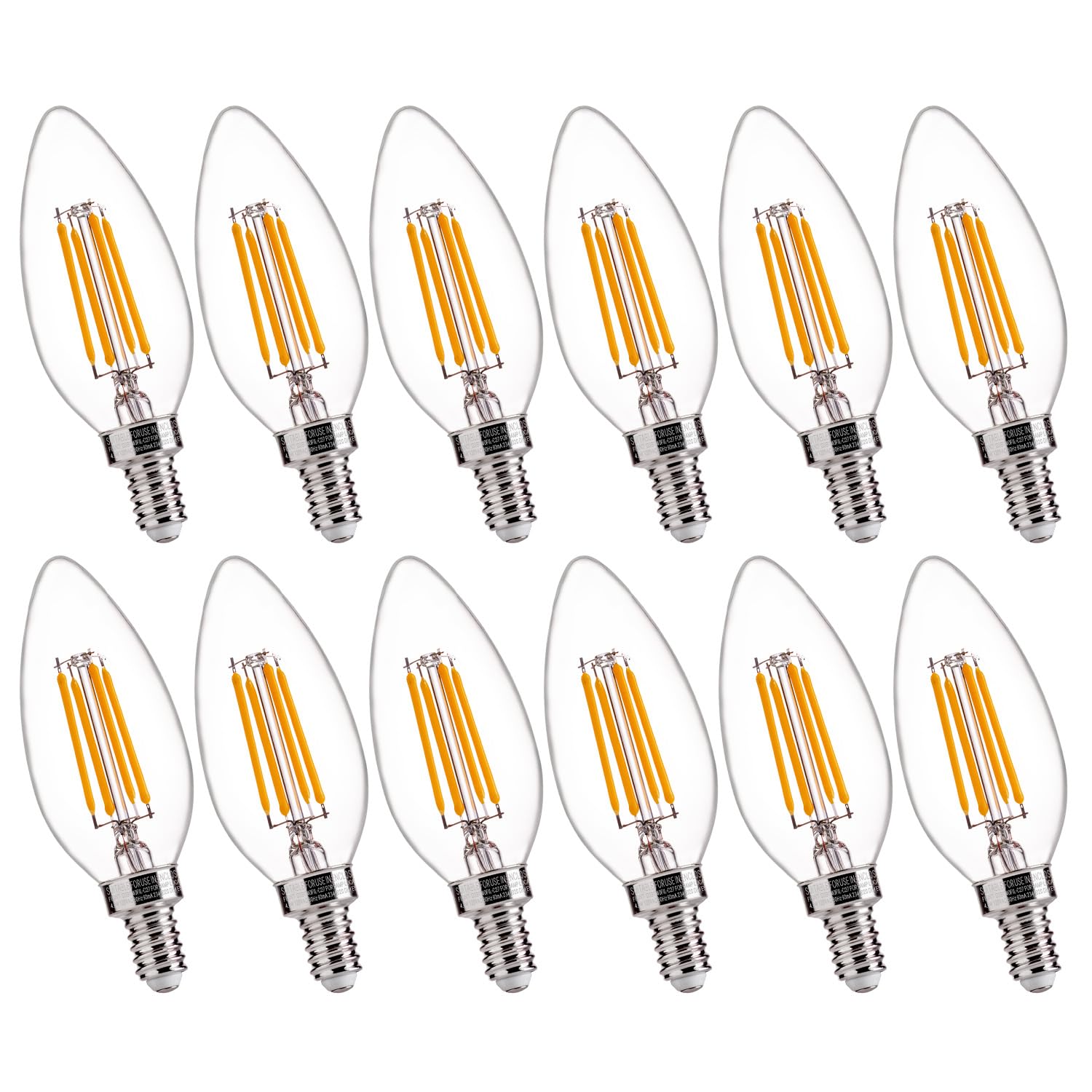 FLSNT B11 E12 LED Candelabra Bulbs - 60W Equivalent Dimmable LED Candle Light Bulbs, 2700K Soft White Warm Light, Pack of 12 - Perfect for Chandeliers, Ceiling Fans & Decorative Lighting