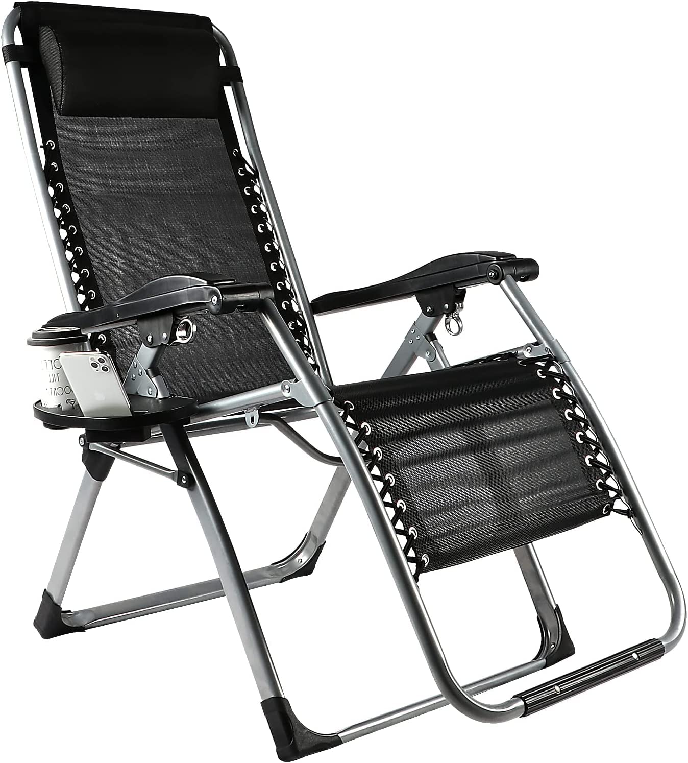 Zero Gravity Reclining Lounge Chair with Pillow & Cup Holder - Adjustable Outdoor Textilene Folding Chair for Patio, Poolside, Beach & Backyard Relaxation | Perfect for Sunbathing, Reading & Lounging