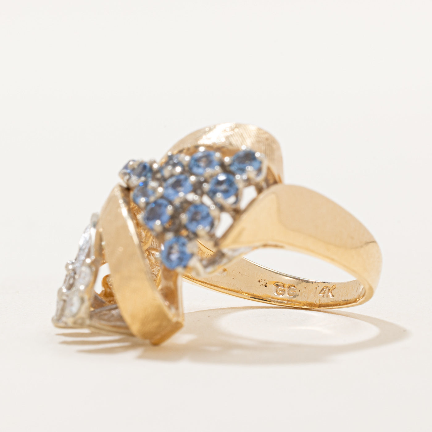 Sapphire and Diamond Abstract Cocktail Ring - 0.60ctw Gemstone, 0.15ctw Diamonds - Size 6.5 - Elegant Statement Jewelry for Evening Parties, Weddings, and Special Occasions