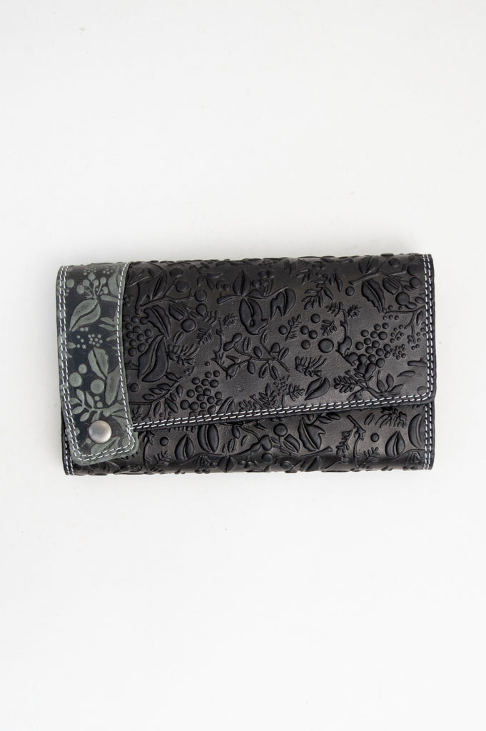 Adrian Klis 66/105 Women's Leather Wallet with Floral Print - Black - Perfect for Everyday Use, Gift Giving & Travel Accessories